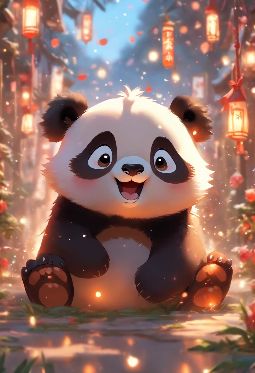 A cute panda greeting the New Year,has big eyes,Blushlush,Lazy,greet,high detal