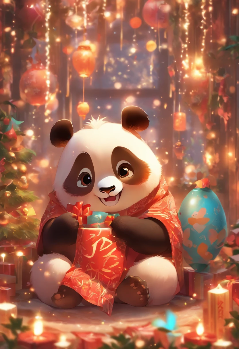 A cute panda greeting the New Year，has big eyes，Blushlush，Lazy，greet，high detal