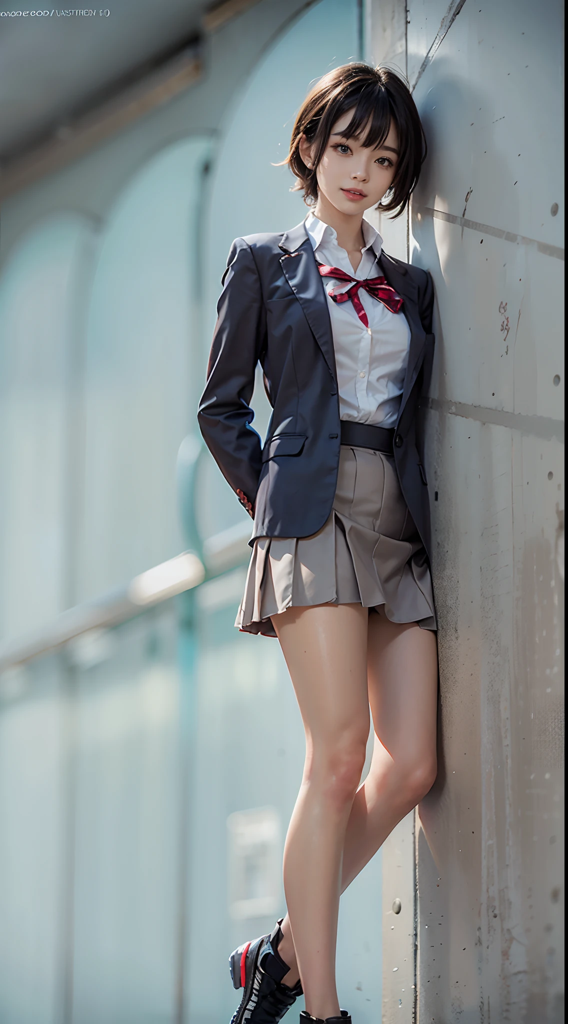 (NSFW), 1womanl, 24 year old, (Well-formed face), (Ideal ratio body proportions), school classrooms, ((blazers)), Ultra mini skirt, panties focus, ((Skirt flipping in strong wind)), (The upper body is tightly dressed), long , Wet, Smiling smile, de pele branca, A slender, Dark hair, short-hair, Skinny Legs, beauty legs, Small buttocks, Skinny Legs, surrealism, Cinematic lighting, depth of fields, One-person viewpoint, F/1.8, 135 mm, canon, nffsw, masutepiece, ccurate, Anatomically correct, Textured skin, Super Detail, high details, High quality, awardwinning, Best Quality, hight resolution, 8K