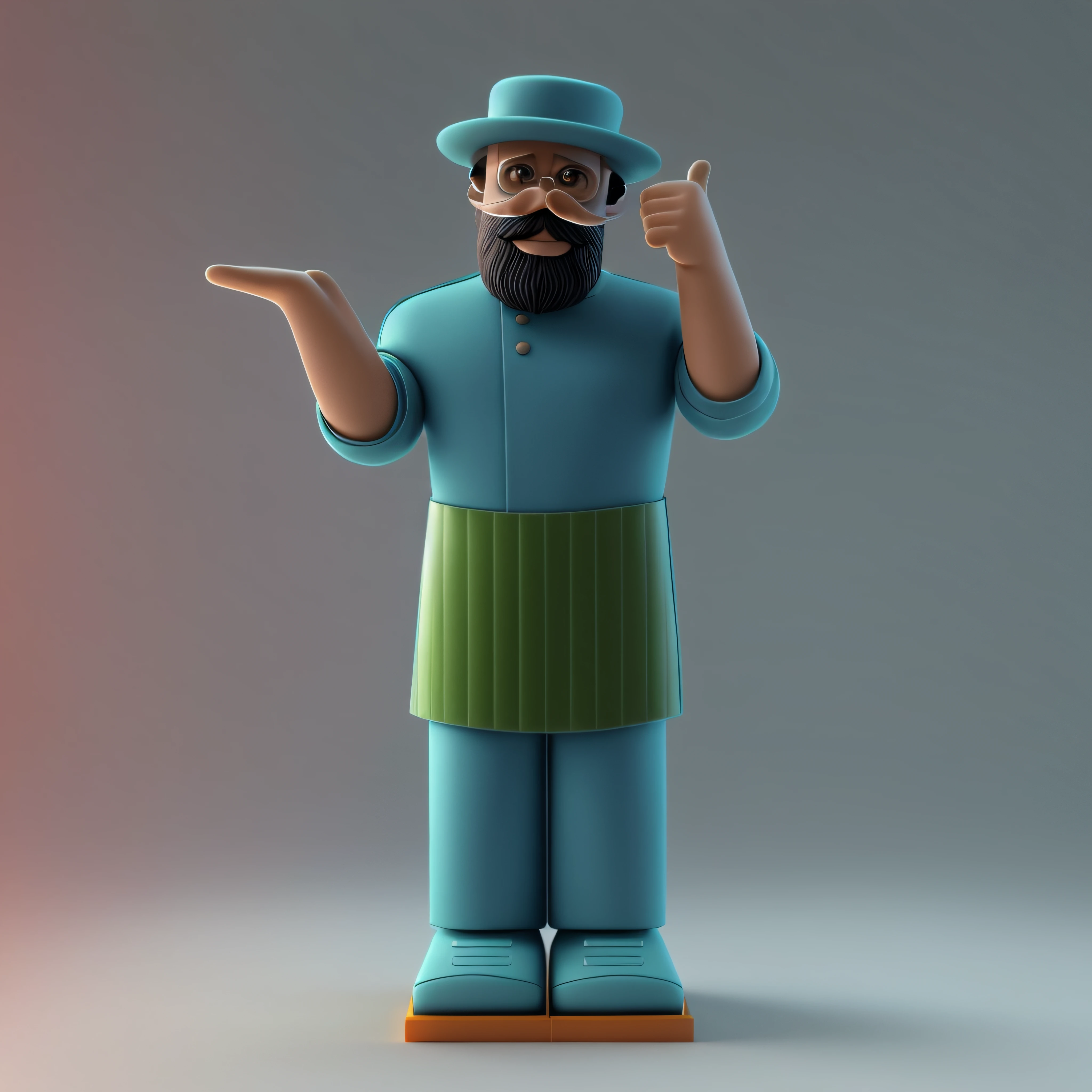 Close-up of toy man in hat and glasses, toon render keyshot, 3 d render official art, rasputin as grubhub character, 3d character, 3 d character, stylized as a 3d render, kenny wong x pop mart, 3 d character render, clay render, Herren. nimbus character design, cute 3 d render