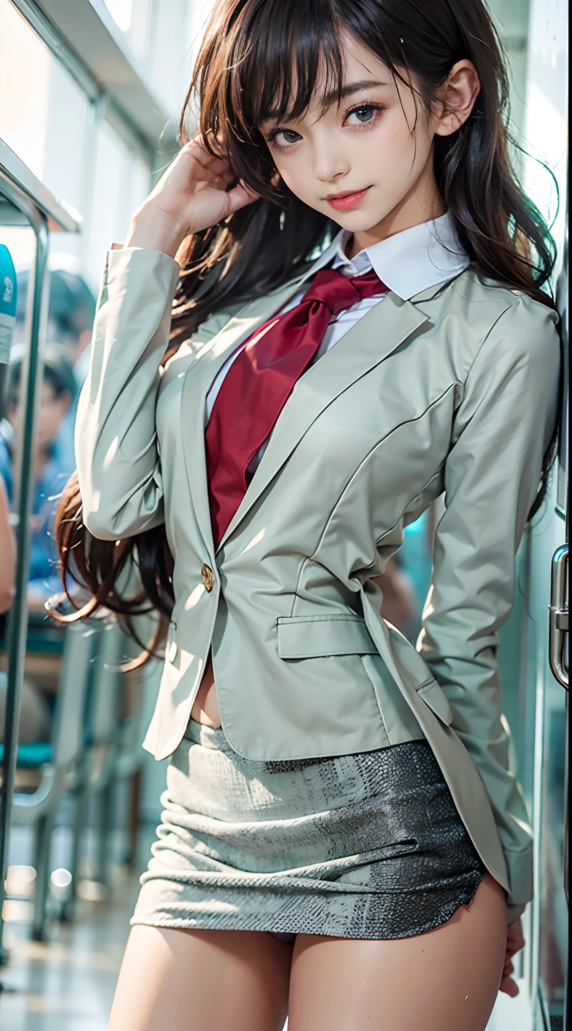 (NSFW), 1womanl, 24 year old, (Well-formed face), (Ideal ratio body proportions), school classrooms, ((blazers)), Ultra mini skirt, panties focus, ((Skirt flipping in strong wind)), (The upper body is tightly dressed), long , Wet, Smiling smile, de pele branca, A slender, Dark hair, short-hair, Skinny Legs, beauty legs, Small buttocks, Skinny Legs, surrealism, Cinematic lighting, depth of fields, One-person viewpoint, F/1.8, 135 mm, canon, nffsw, masutepiece, ccurate, Anatomically correct, Textured skin, Super Detail, high details, High quality, awardwinning, Best Quality, hight resolution, 8K