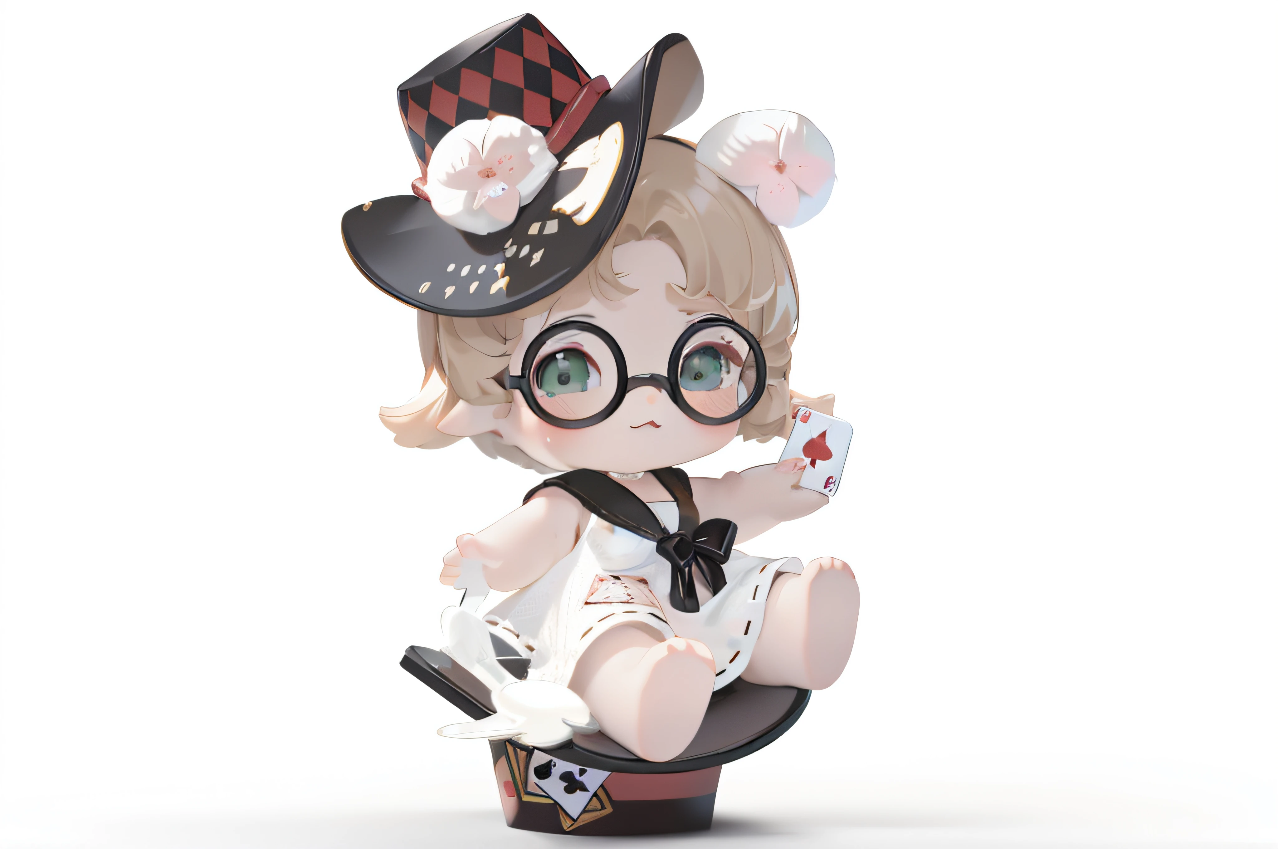 Lori huge breasts cleavage , cute character, , spoon pear slim loli figure,lalafell, small loli girl, 2D,Two-dimensional,anime big breast,Celluloid,k hd,8K,magister,With round-rimmed glasses,Playing cards in hand,Black hat,illustratio