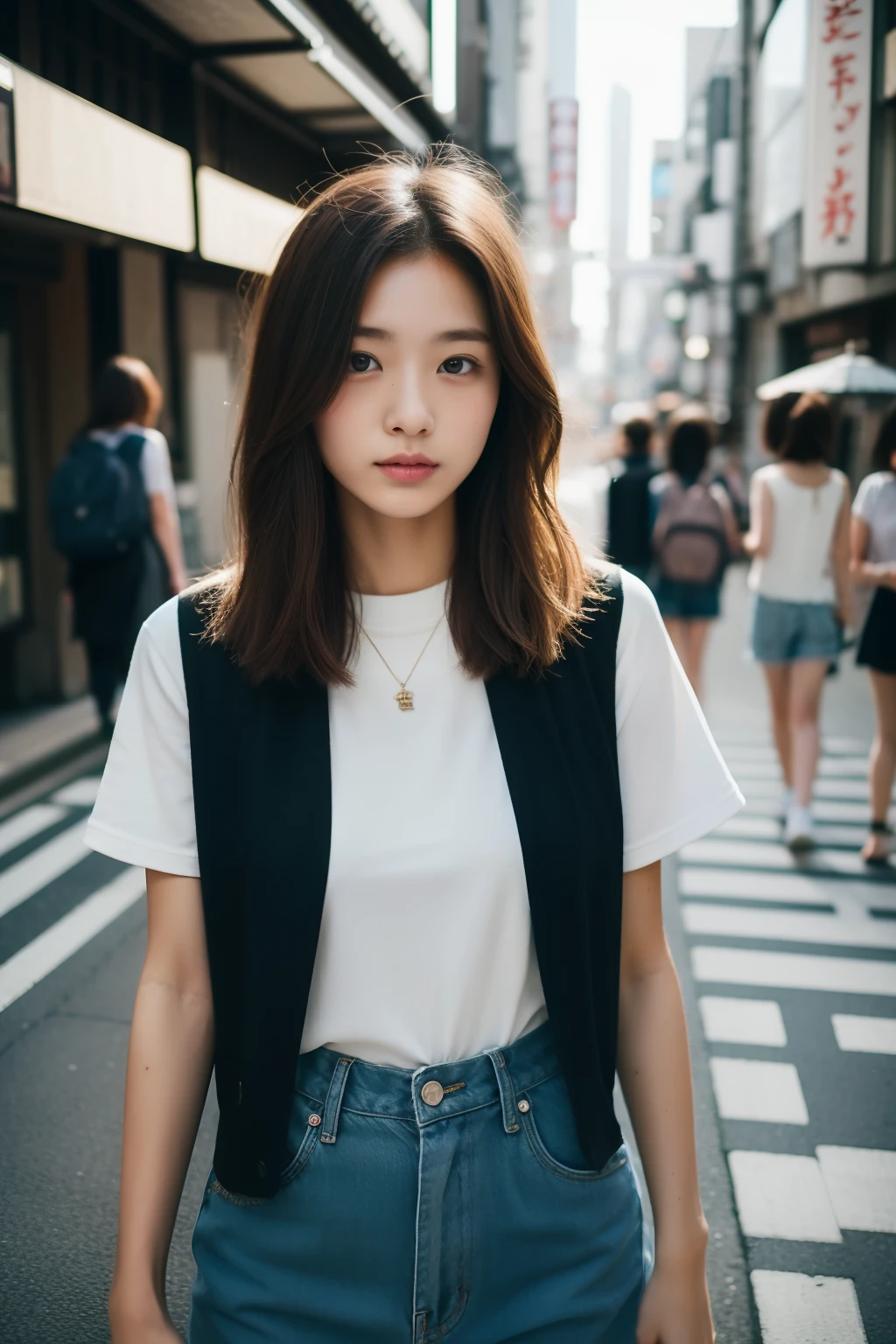 (top-quality、8K、32K、masterpiece)Streets of Tokyo、street snap、infp young woman、shorth hair、summer clothing