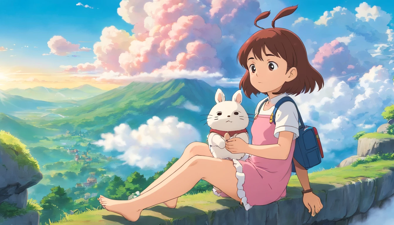 comic strip,Cute and cute 5 year old baby girl sitting on beautiful fluffy clouds in the sky,anime big breast,On thick clouds such as marshmallows,Pink pajamas,Detail enhancement,8K,super-fine,concept-art,number art
