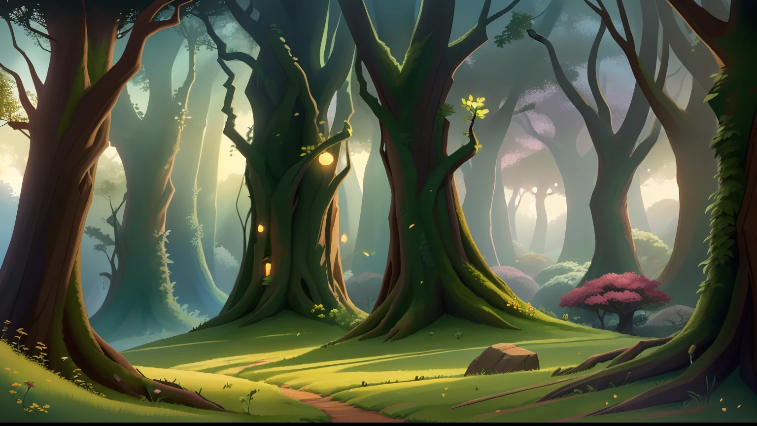 a close up of a cartoon style picture of a forest with a path, fantasy forest environment, elf forest background, enchanted and magic forest, enchanted magical fantasy forest, magical fantasy forest, forest portal, fantasy forest landscape, stylized concept art, fantasy forest background, magical forest background, fantasy forrest background, concept illustartion, fantasy game art style