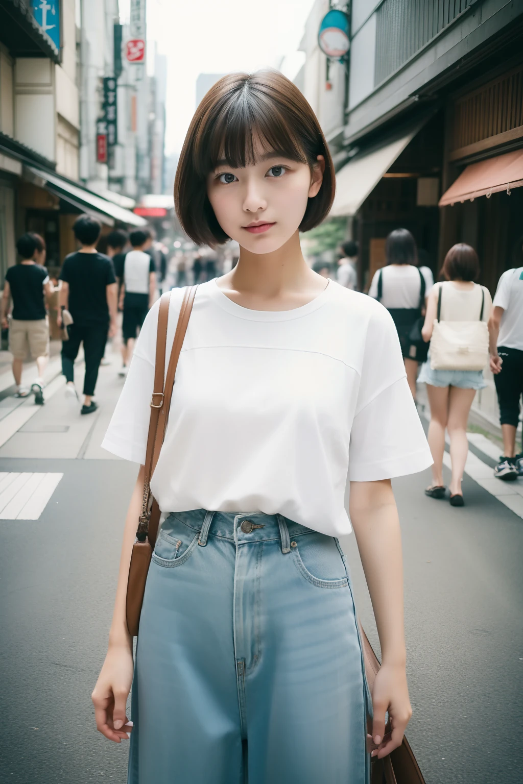 （top-quality、8K、32K、​masterpiece）Streets of Tokyo、street snap、infp young woman、Shorthair、summer clothing