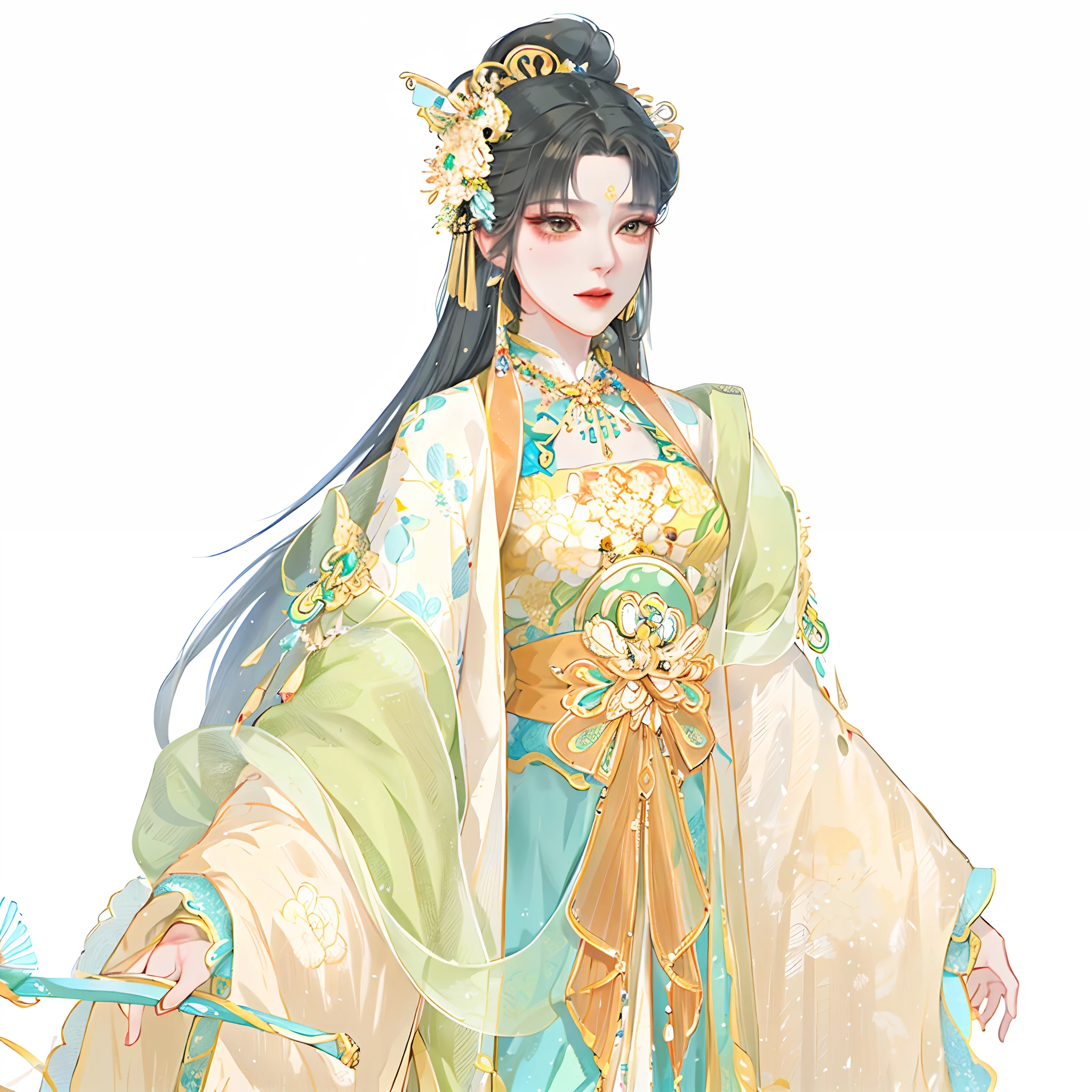 Anime girl in yellow and green dress holding bow, a beautiful fantasy empress, ((a beautiful fantasy empress)), Palace , A girl in Hanfu, Princesa chinesa antiga, full-body xianxia, Inspired by Lan Ying, Inspired by Qiu Ying, ancient asian dynasty princess, China Princess, an ancient Chinese goddess, chinese empress, heise jinyao