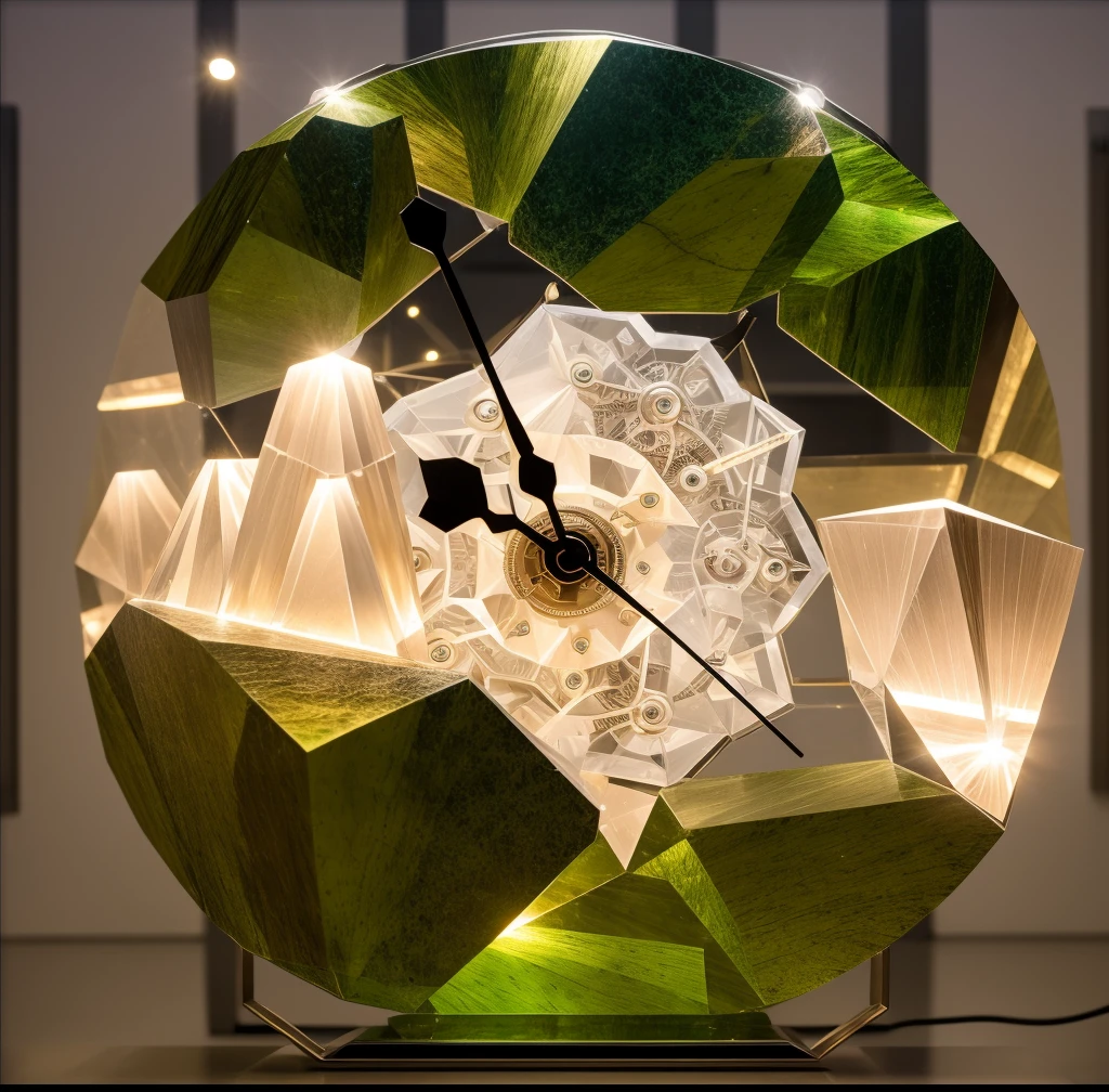 Crystal, crystal products, clock, crystal clock, crystal lights, machinery, metal, mechanical parts, hard surfaces, Bauhaus, minimalism,