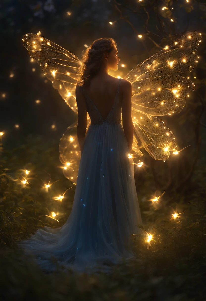 (best quality,4k,8k,highres,masterpiece:1.2),ultra-detailed,(realistic,photorealistic,photo-realistic:1.37),firefly person,firefly-filled surroundings,illuminated garden,fantastic illumination,ethereal glow,dreamy atmosphere,mesmerizing scene,enchanting light patterns,natural enchantment,bioluminescent beauty,firefly magic,dazzling spectacle,magical aura,illusory figure,divine radiance,shimmering light,otherworldly presence,radiant human silhouette,luminous organism,serene and mystical,airy and enchanting,firefly harmony,unpolarized light particles,gentle flickering lights,soft and golden glow,surreal and captivating,calming and magical,firefly dance,animate and luminescent entity,soothing and mesmerizing,supernatural glow,tranquil and enchanting,illuminated wings,graceful and alluring,emitting soft light whispers,firefly swarm,serenity in motion,living light installation,ambient lighting,sparkling luminosity,twinkling light show