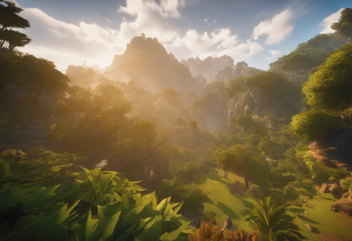 precipice（Close-up），Jungle on the coast（Faraway view），A flock of crows hovers in the sky（4K,tmasterpiece, hyper HD, Professional lighting）