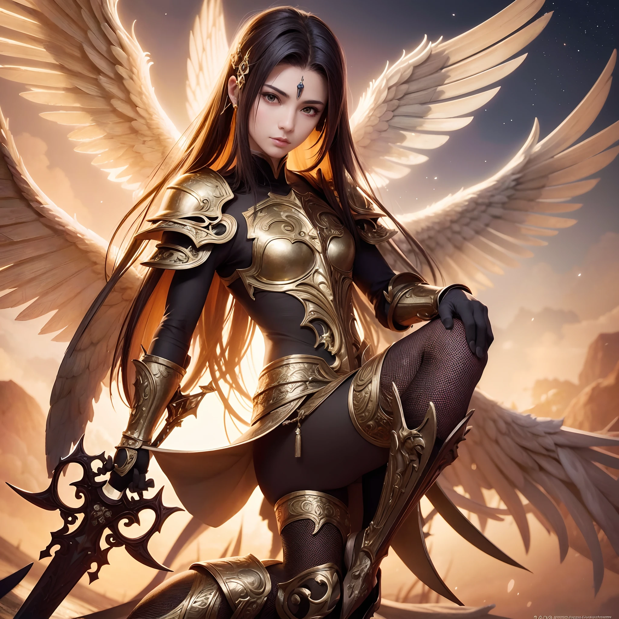 cabelos e olhos castanho claros, male with sword and wings in front of an overcast sky, Arcanjo Miguel, arcanjo, saint michael the angel, Epic Fantasy Digital Art Style, Artgerm. High detail, angel in plastic armor, retrato masculino da fantasia, angelic, arte fantasia behance, arte de fantasia digital 3d detalhada, por Yang J, Paladino Santo, Epic fantasy 4k art style, dourado, ouro e anjos ao redor --auto