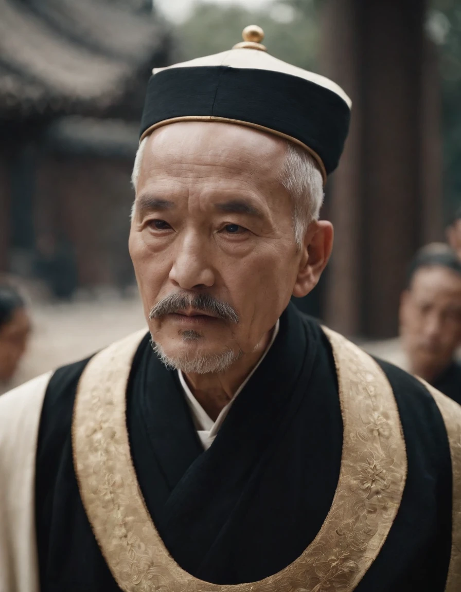 Immortals。Immortal,Temple,Meditate,Prayer beads,stately,a old man。white mustache,a cassock,Robe