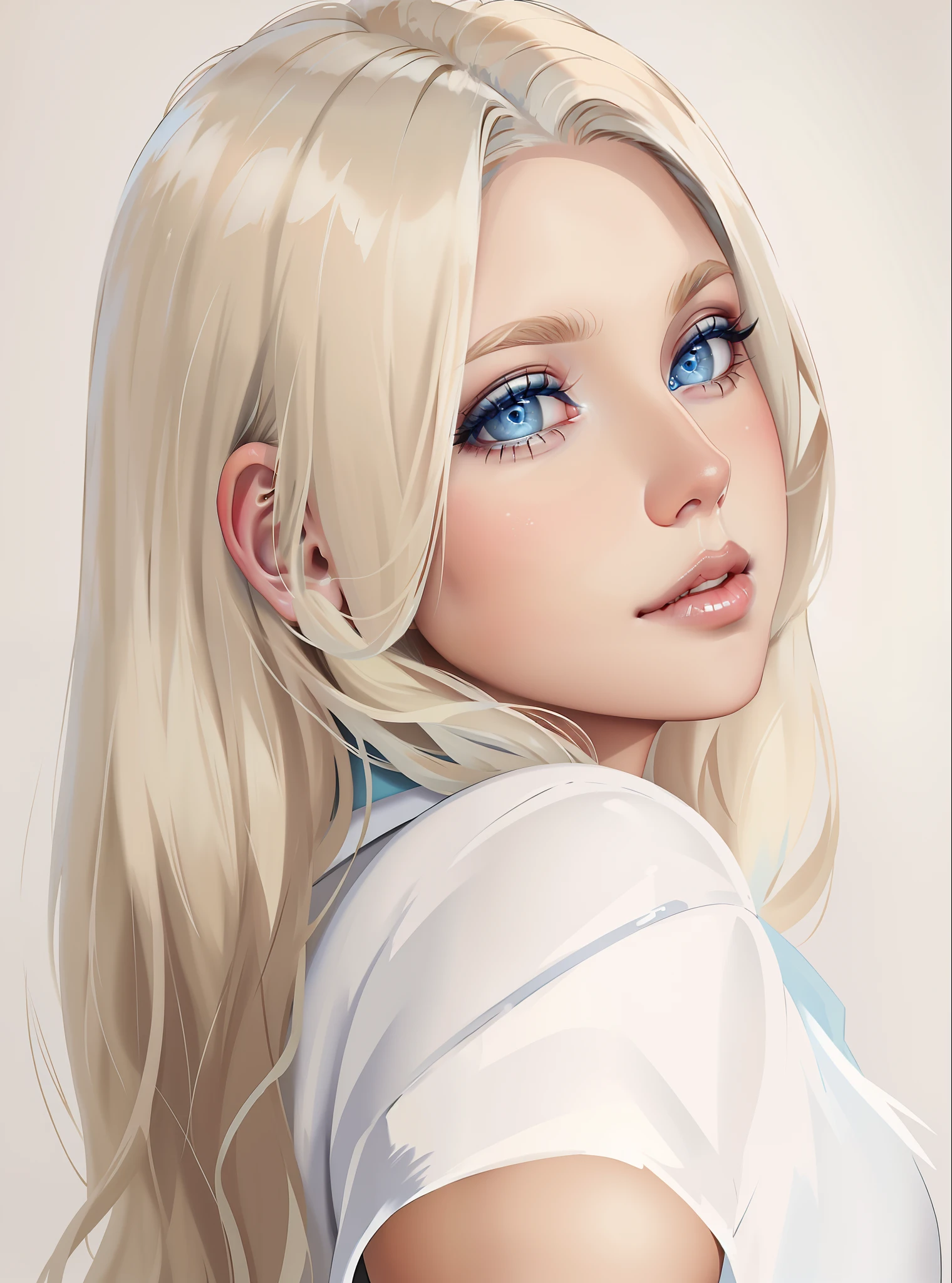 ((masterpiece)), ((highest quality)), 1woman, platinum blonde hair, baby blue eyes, light makeup