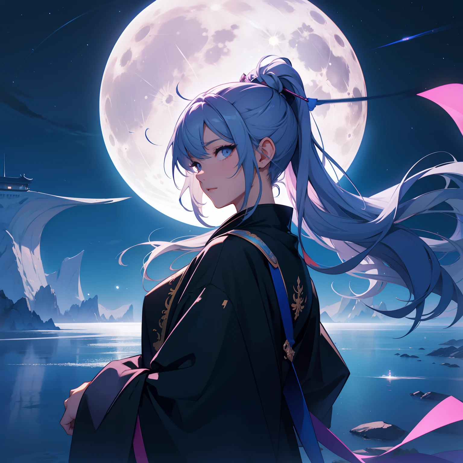 Background。Beautiful moon。nigh sky。