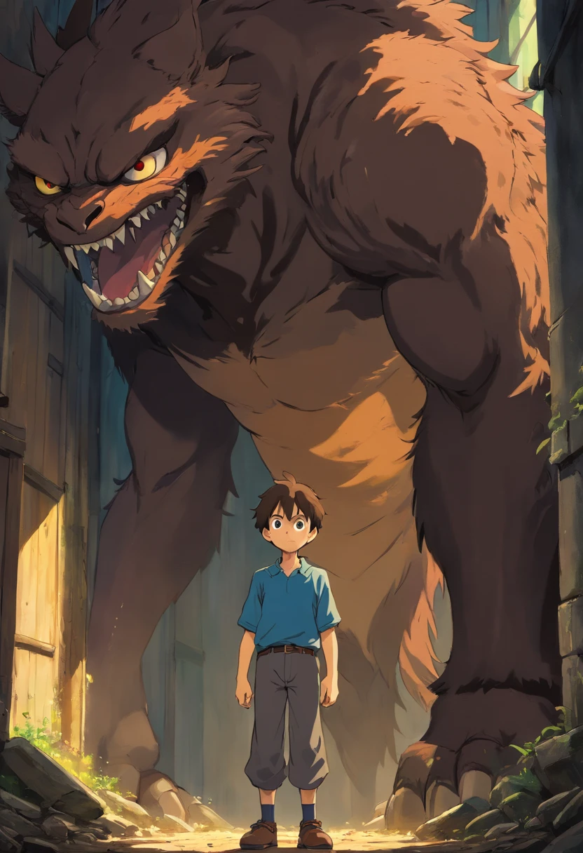 strong abandoned taller boy protagonist, dirt on face, dark and evil clothing
