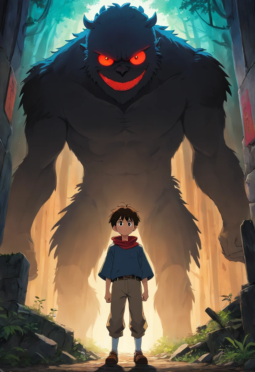strong abandoned taller boy protagonist, dirt on face, dark and evil clothing