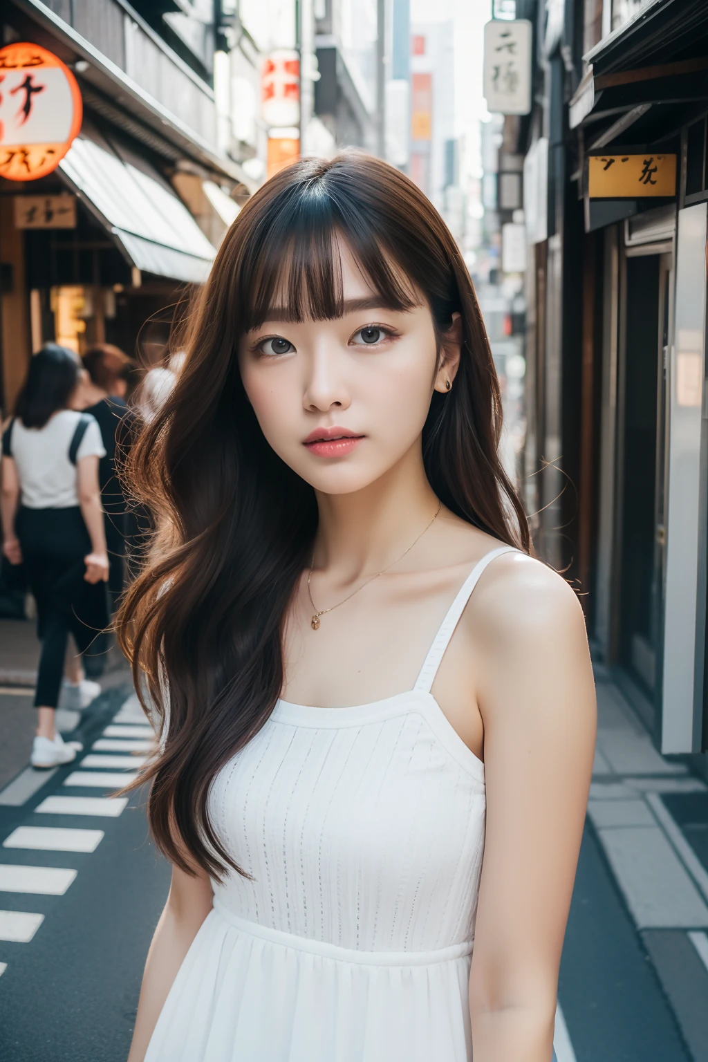 (top-quality、8K、32K、masterpiece)Streets of Tokyo、street snap、femele、Perm hair、summer clothing