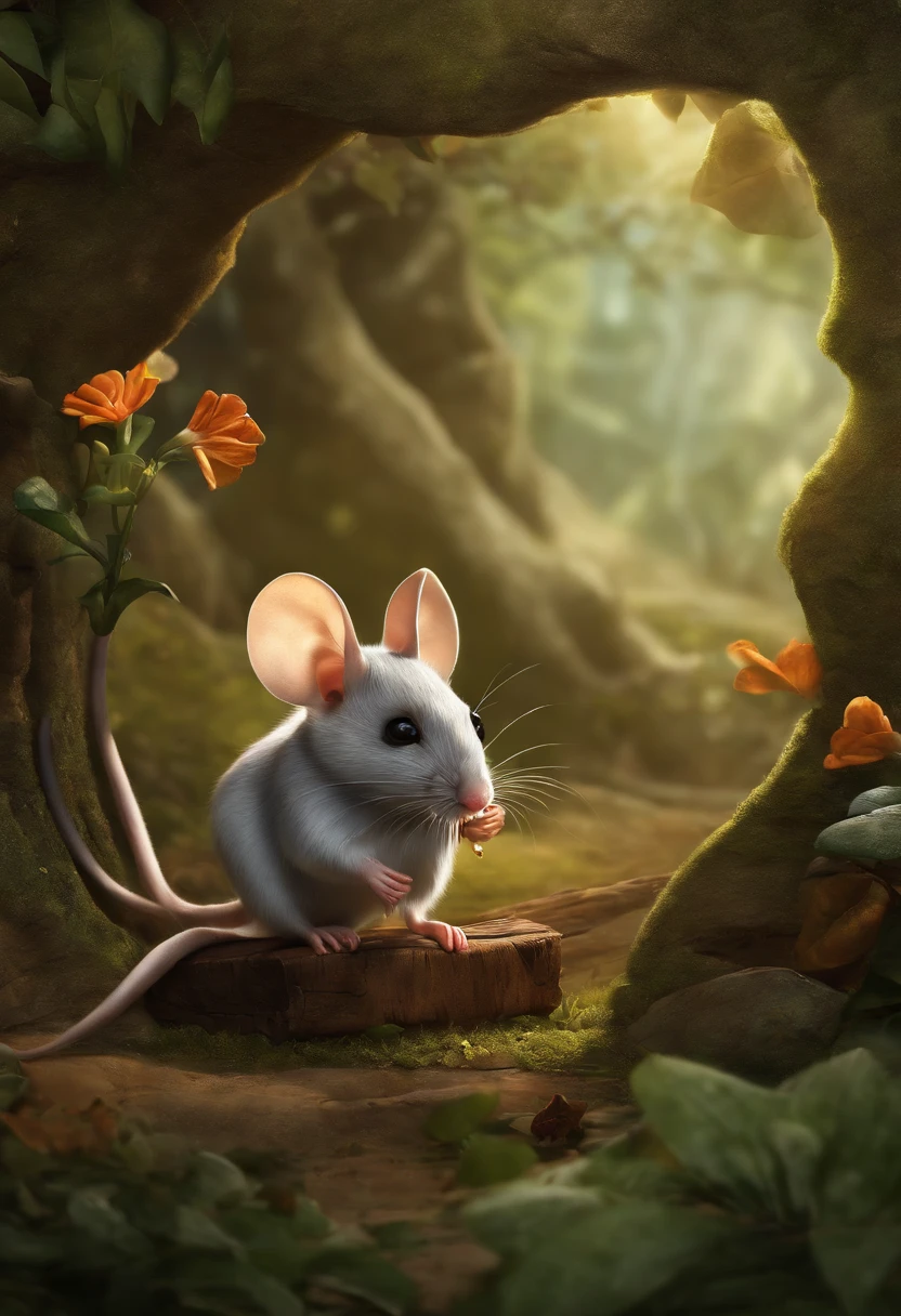 In an ancient Indian village surrounded by a lush forest, there are seven blind mice who possess an insatiable curiosity. They are exploring their surroundings, feeling their way around with their paws and whiskers. The mice stumble upon strange objects, taking turns touching them and trying to guess what they are. The scene is filled with a sense of mystery and wonder, as the mice continue their adventurous exploration in this enchanting village. The image quality should be of the best quality, with ultra-detailed and realistic elements. The artwork should be in the style of illustrations, with vibrant colors and a warm color tone that complements the ancient village setting. The lighting should be soft and natural, enhancing the magical atmosphere of the scene.