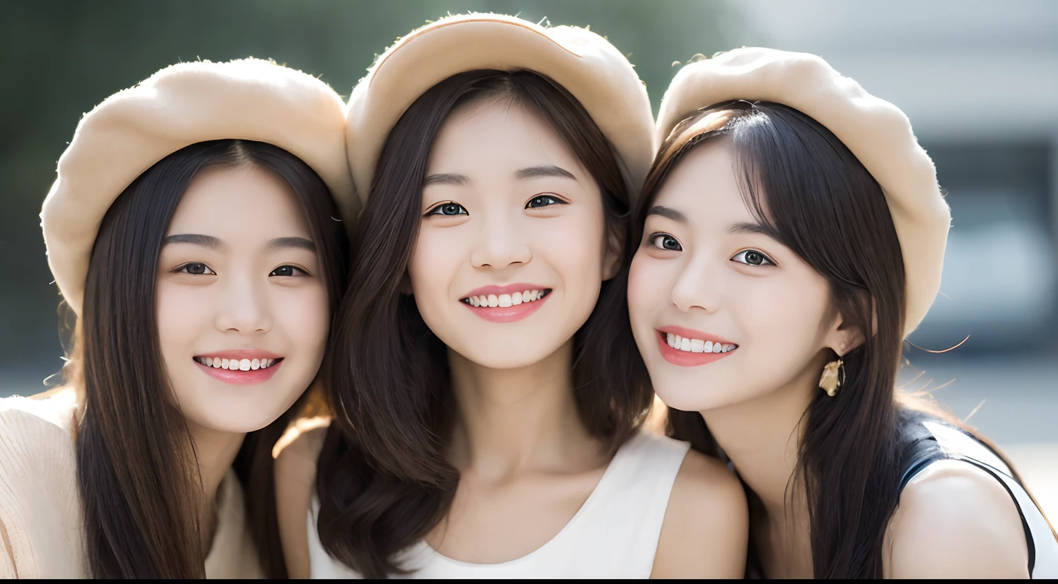 ((Best Quality, 8K, masutepiece: 1.3)), (Newsboy Hat: 1.3),Perfect Body Beauty: 1.4, (short-hair: 1.2)), (Stylish Brown Cafe: 1.3), Highly detailed face and skin texture, Full body, Fine eyes, Double eyelids, Whitened skin, Long hair, (Round face: 1.5), (Loose crop top, Shorts: 1.6)、Smile with closed mouth、Group of 2