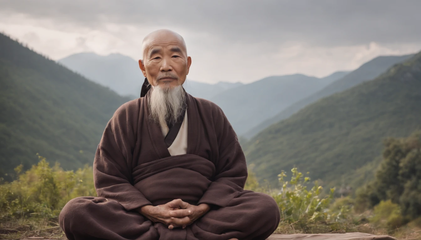 An old Zen master, named Hoshiko, is meditating with satisfaction in his face in a quiet village nestled among the mountains