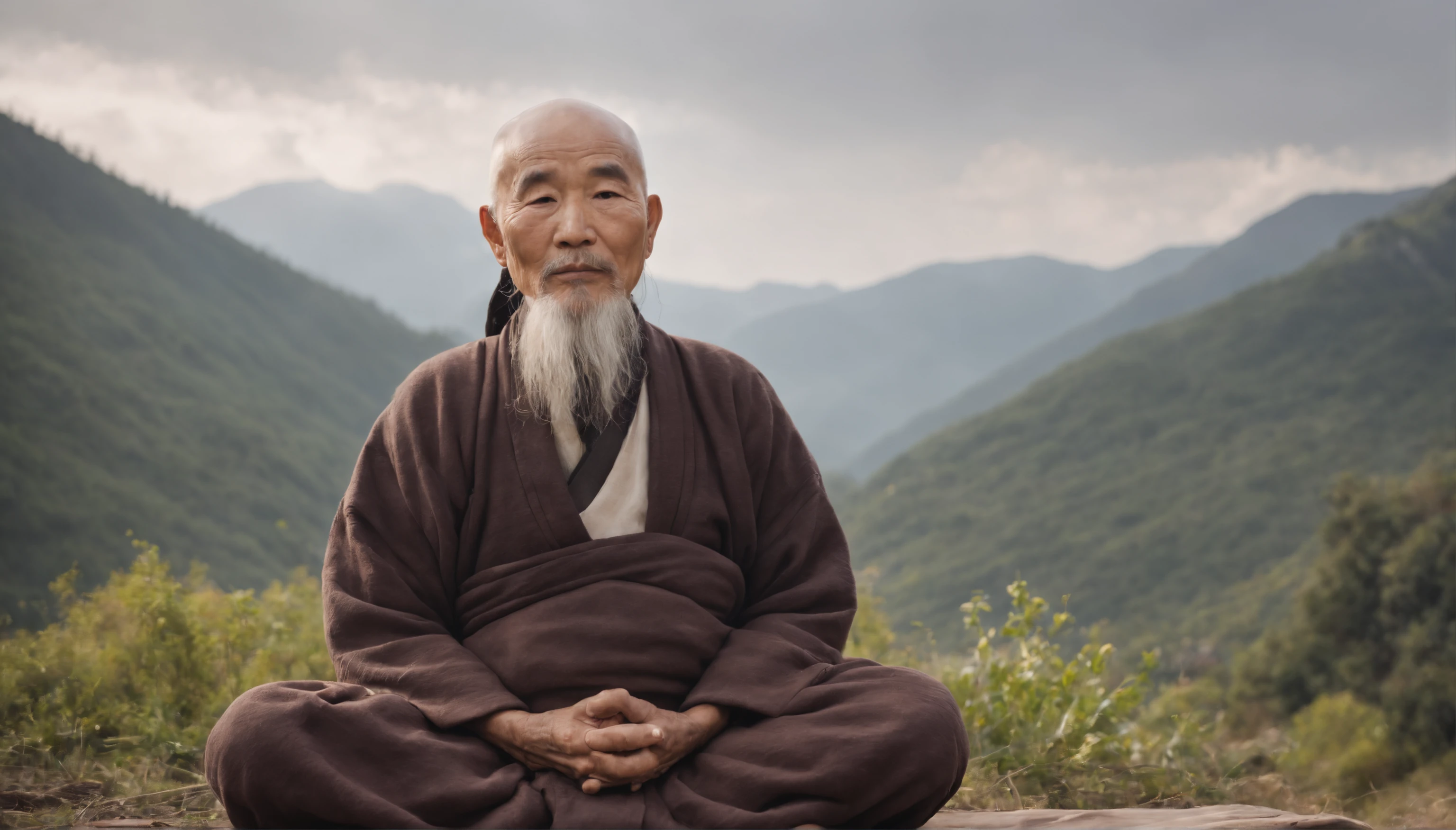 An old Zen master, named Hoshiko, is meditating with satisfaction in his face in a quiet village nestled among the mountains
