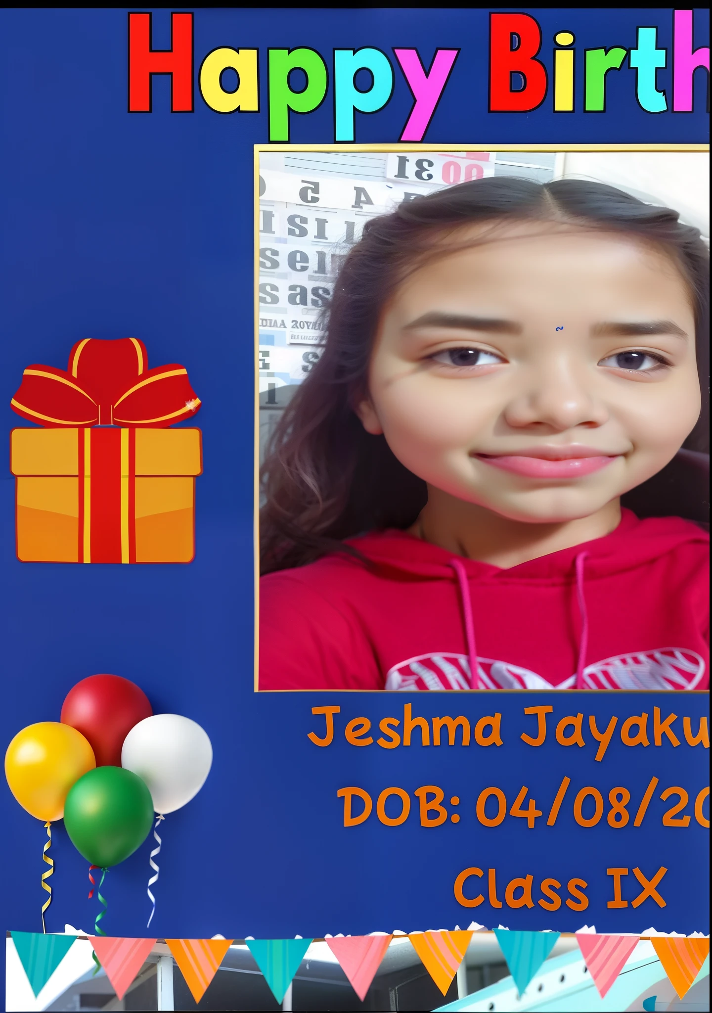 a close up of a child with a birthday card on it, student, for junior, birthday card, she is about 1 6 years old, taken with the best dlsr camera, jeszika le vye, she is about 20 years old, she is about 2 0 years old, old picture, johnatan wayshak, picture