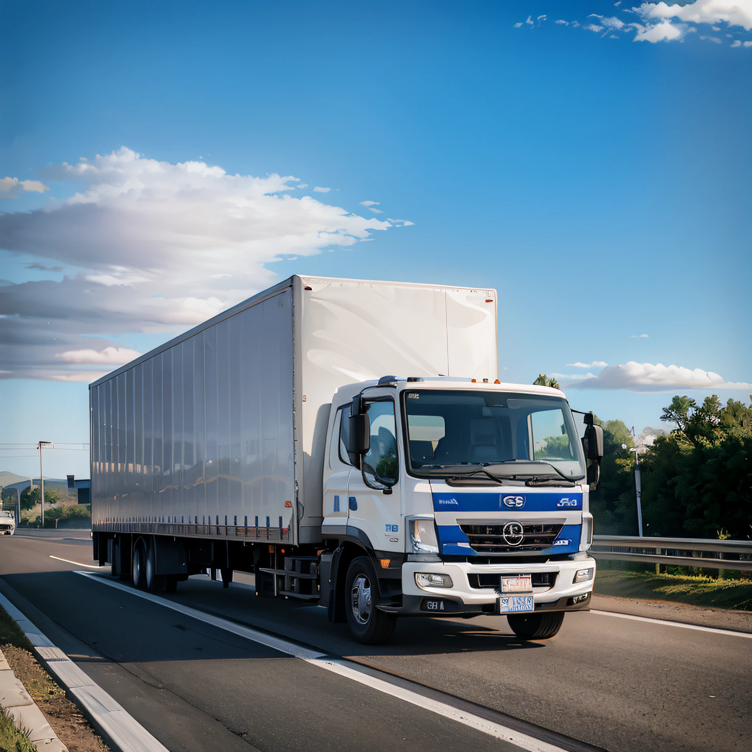 超高分辨率：2，Masterpiece：2, Best Picture Quality：2, (Very detailed 8K wallpapers) (Best Picture Quality), (best illuminate), (Best shadows)，There is a truck driving on the road, trucks, photo shot, in the background, Vibrant and dynamic, wide portrait, photo still of, portrait shooting, enhanced photo, author：Nico Henrikan, still photo, the are In the background, full device, tx, crisp smooth lines, expert, trucks, rectangle, stockphoto, full resolution, photorender, Handsome