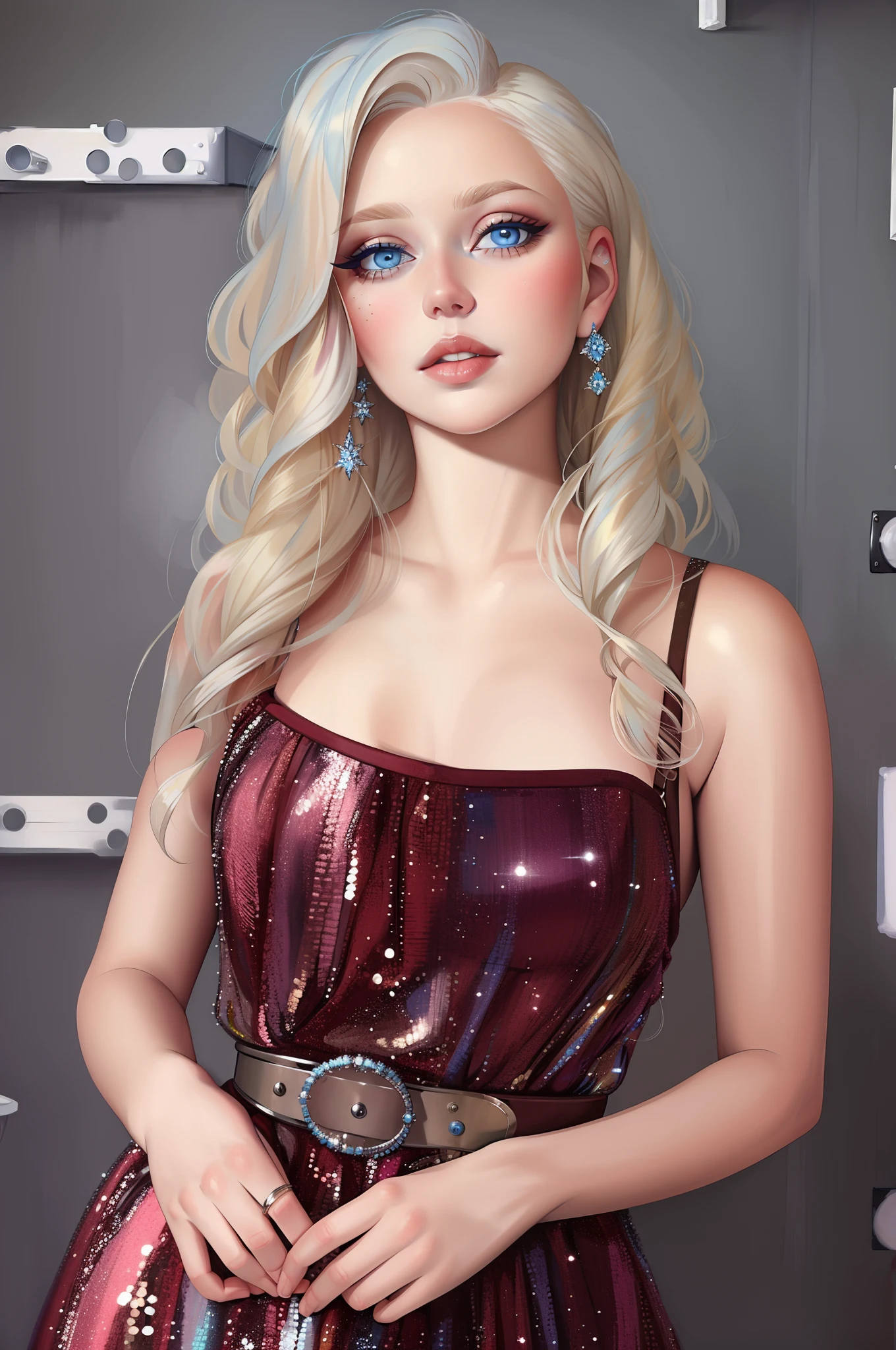 ((masterpiece)), ((highest quality)), 1woman, platinum blonde hair, baby blue eyes, light makeup
