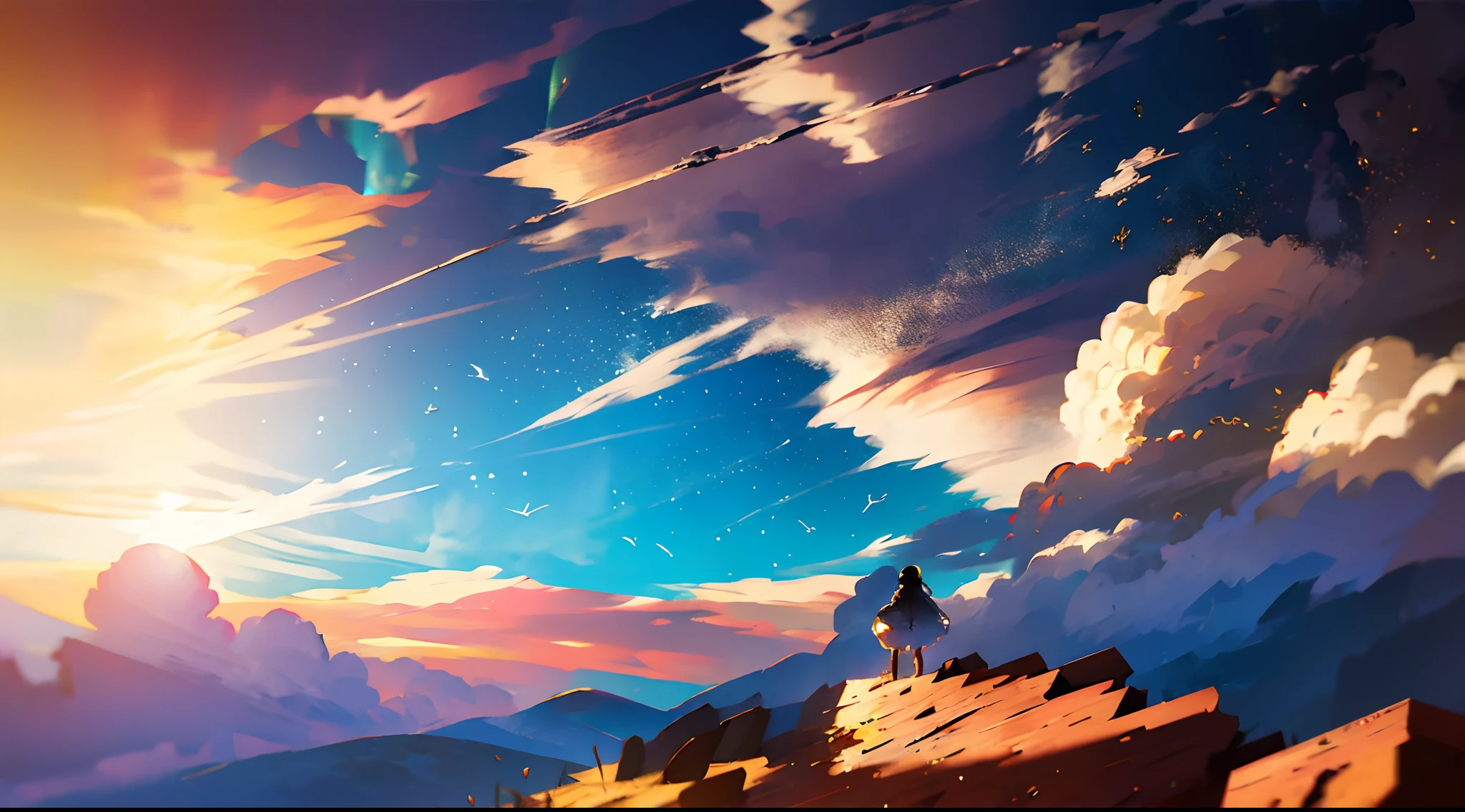 （8K）tmasterpiece，Shocking，bird's eyes view，Sea of clouds，sunraise（Light and shadow visuals）lindo cenario --auto
