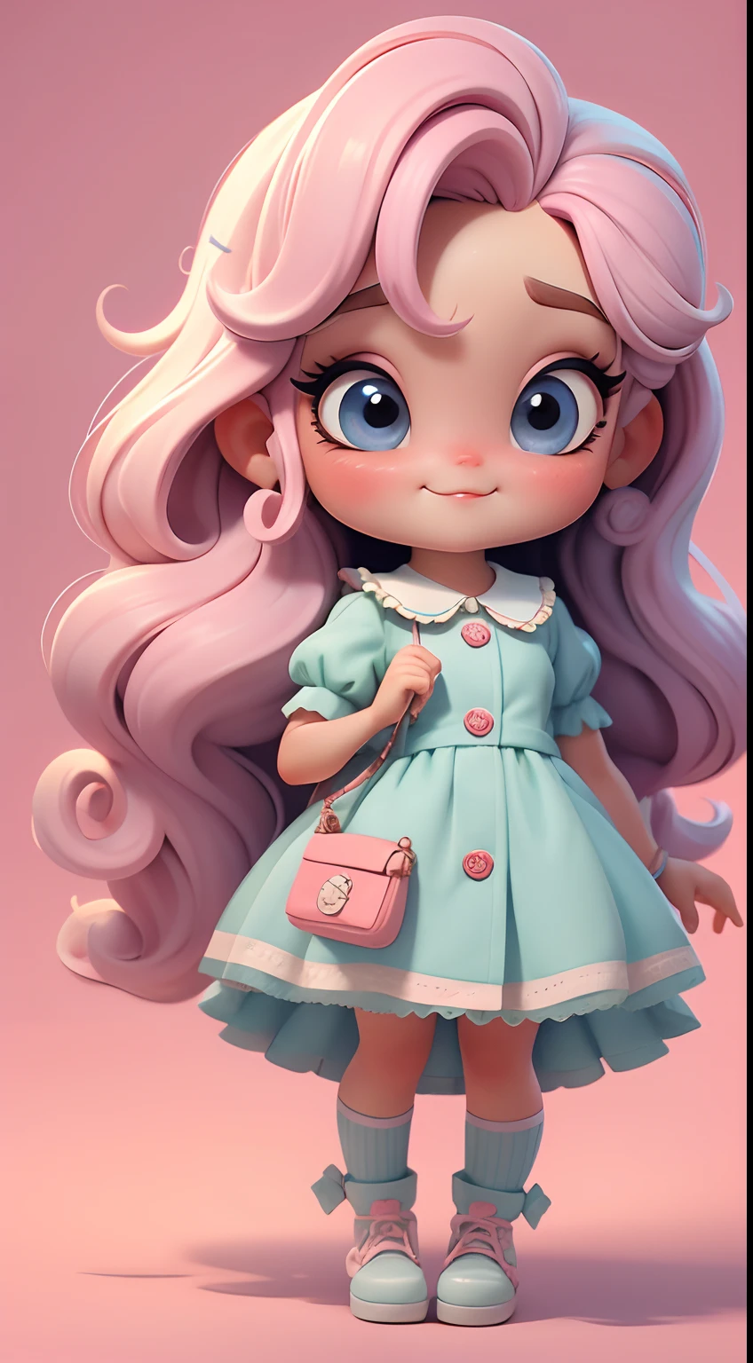 Create a series of cute  chibi style dolls with a cute candyland chef theme, each with lots of detail and in an 8K resolution. All dolls should follow the same solid background pattern and be complete in the image, mostrando o (corpo inteiro, incluindo as pernas: 1.5)

Boneca candyland f: Chame-a de Marina. Ela deve ter cabelo pequeno em tom colorido pastel. Seus olhos devem ser grandes e expressivos, with long eyelashes and rosy cheeks. Sorriso delicado e branco. Sophie deve estar vestida com uma roupa colorida, pastel tones and candy details. She should hold a candy in her hands. Certifique-se de adicionar detalhes nas roupas, such as buttons and pockets, sapato bonito

Certifique-se de adicionar sombras, texturas e detalhes nos cabelos, roupas, doces e chocolate em barra, to make them even more adorable and charming.