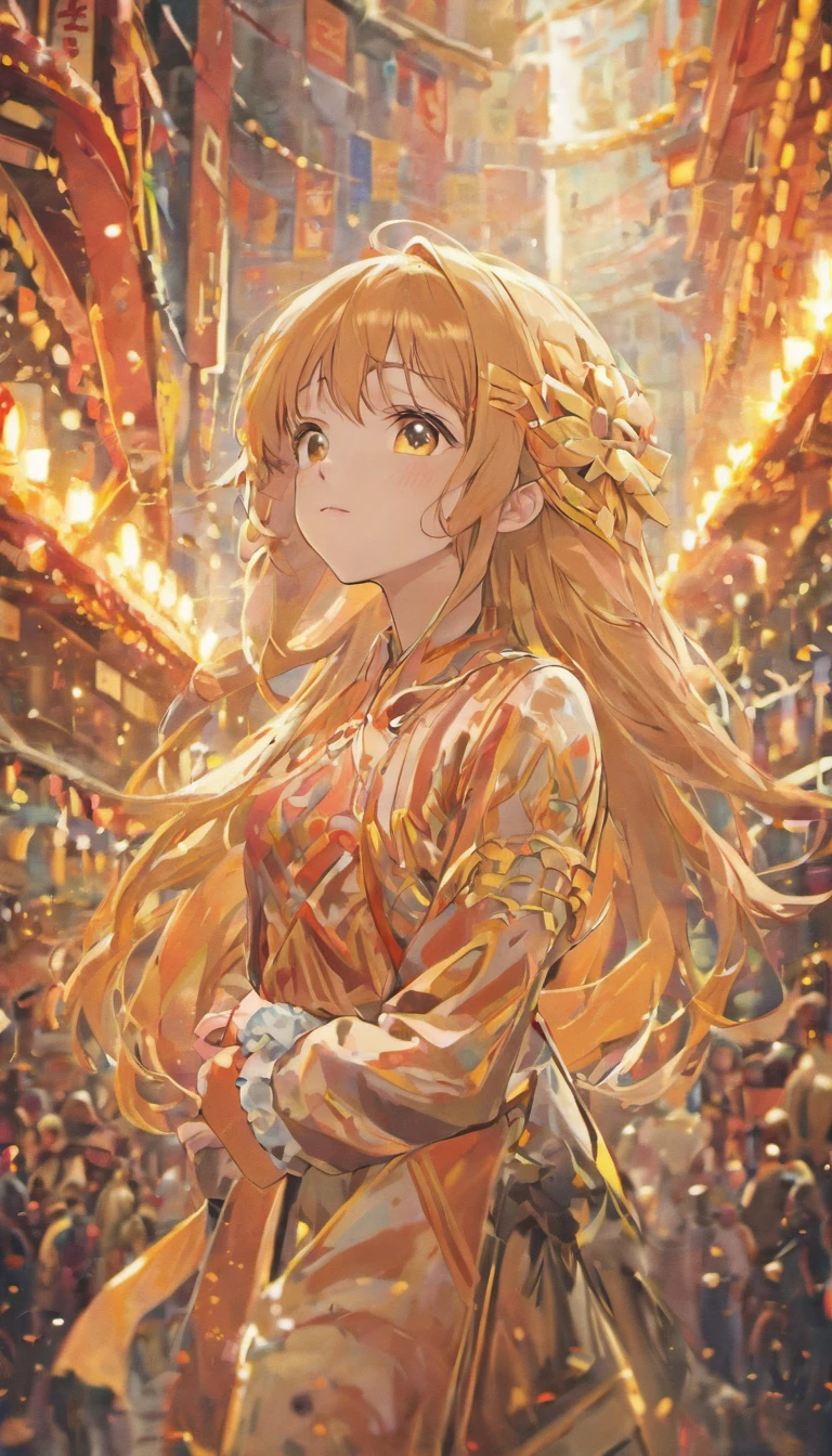 (RAW photo, best quality), (realistic, photo-realistic:1.3),best quality,highly detailed,masterpiece,ultra-detailed,illustration,1girl,upper_body,dynamic angle,world masterpiece theater,messy_long_hair,best quality,extremely detailed CG unity 8k wallpaper,ink,Amazing,cinematic lighting,lens_flare, dunhuang_style