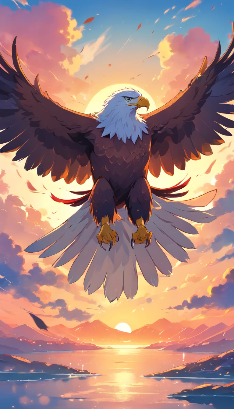 ((Minimalist eagle logo))，an eagle，spread the wings，frontage，Cartoony，tchibi，Game illustration，style of anime，Simple hand drawn，high qulity，Super meticulous，