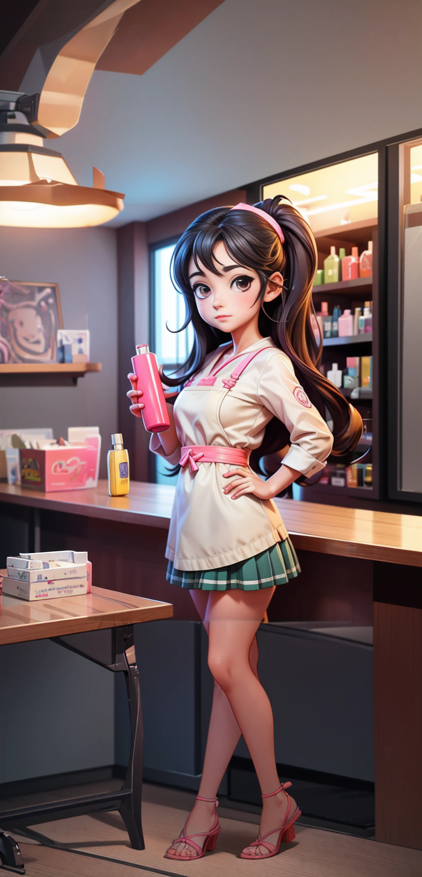 (best quality,4k,8k,highres,masterpiece:1.2), ultra-detailed, realistic, smooth, vibrant colors, anime:1.1, cute, detailed eyes, detailed lips, adorable expression, unique hairstyle, pink dress, holding a pink cup, anime style 3D, precisely crafted character in Artgerm style, 3D animated in a manga artist's studio, dynamic pose, vibrant lighting, art embryo, anime illustration, beautiful background, magical atmosphere.