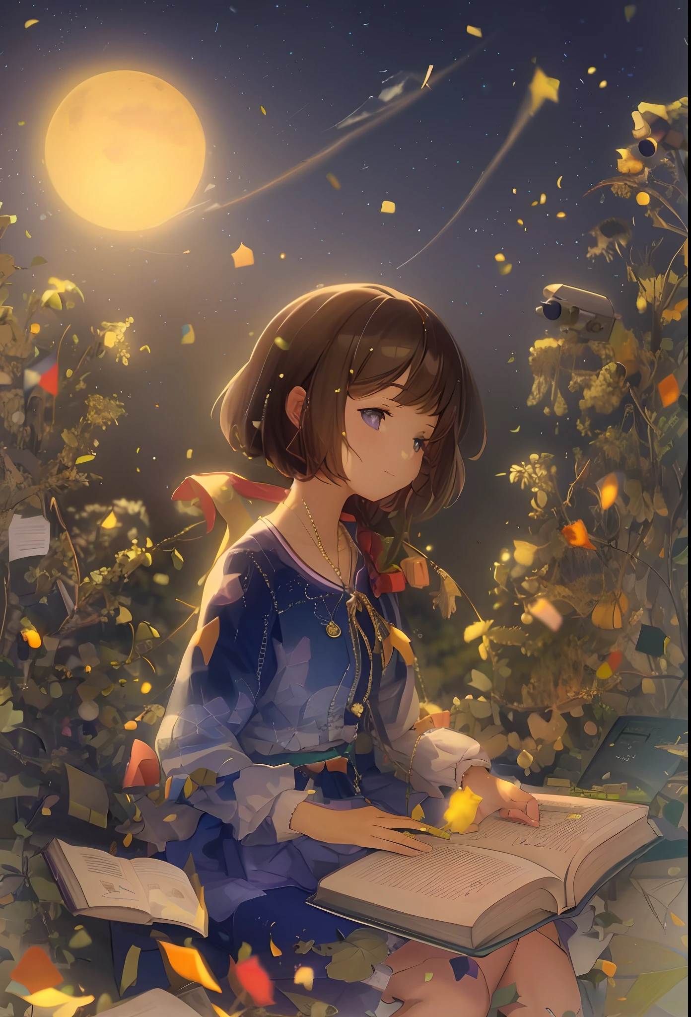 Anime girl sitting on the ground reading a book under the stars, Anime art wallpaper 4 K, Anime art wallpaper 4k, 4k manga wallpapers, Anime art wallpaper 8 K, style of anime4 K, Anime wallpaper 4K, Anime wallpaper 4 k, lofi-girl, 4K anime wallpaper, nightcore, Praise Artstyle, lofi portrait, Lofi art