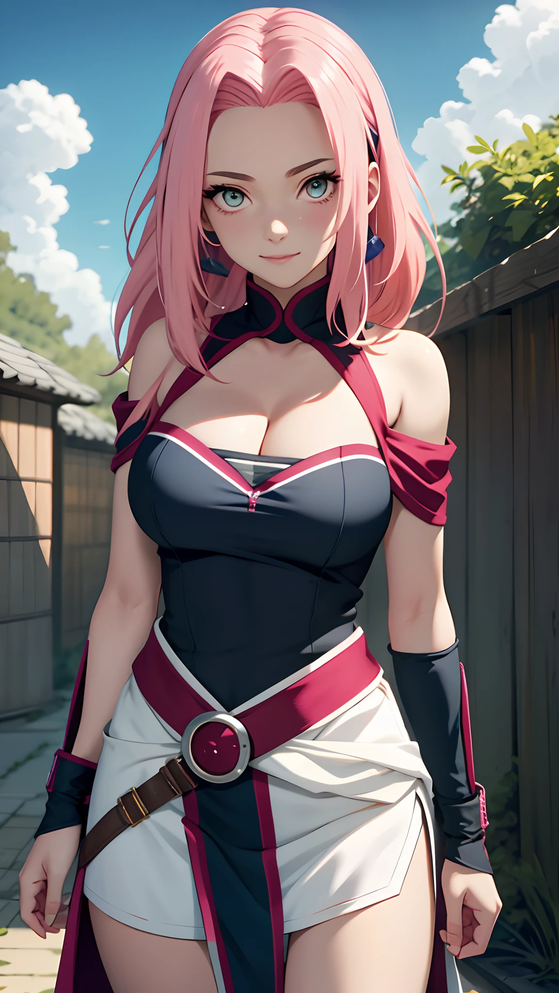 ((Zero Two Darling in the Franxx)), 8k, Masterpiece, Best Quality, Photorealistic, Ultra Detailed, 1 girl, realistic skin texture, large boobs, Faces viewer, (((Underboob)), ((boob belt)), Under Breast, Pink hair, Movie Lighting, mini plaid skirt, we see her ass