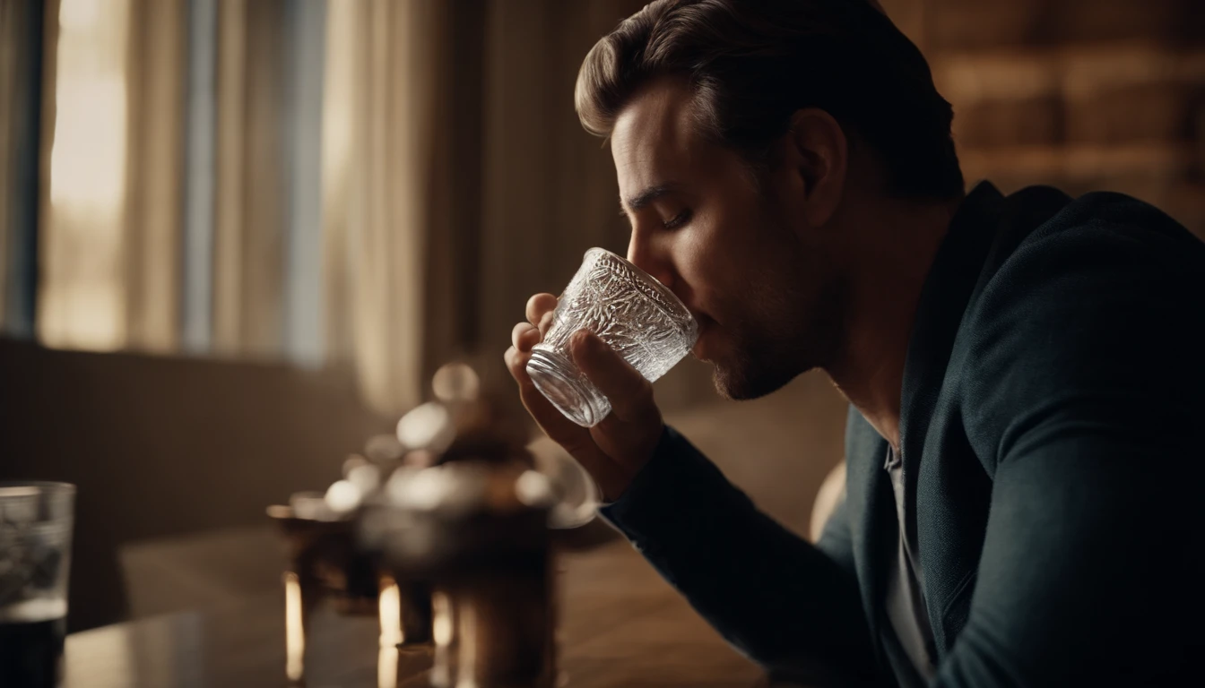 Close-up of a man drinking from a water cup
