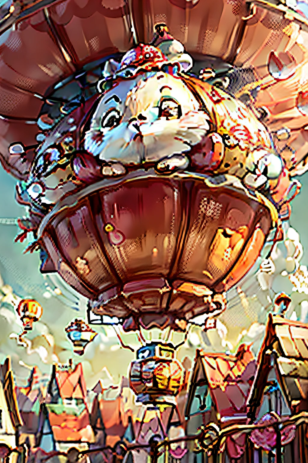 4K HD Large Playground National Day Balloons Fly into the Sky on Ferris Wheel Rabbit Roller Coaster Mooncake Illustrations