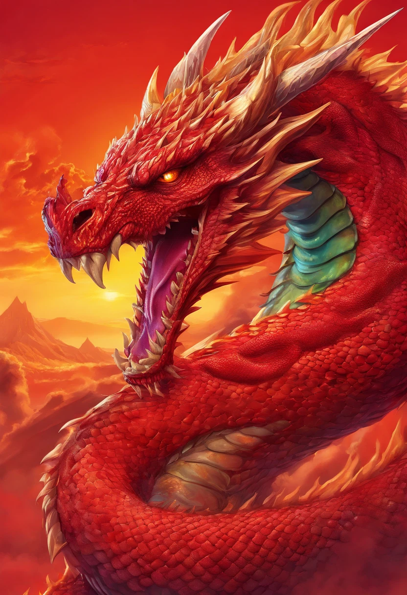 (Dragon celestial dorado) con (ojos penetrantes de color rojo),primer plano soltando (fuego de sangre) por la nariz,escamas bulumetricas,alta calidad,8k,muchos detalles,paticulas de fuego,alas,4patas,garraz manchadas,oro,peligro,fuego,dientes filosos,dragon gigante,colosal,amenazante,imponente,escamas azules