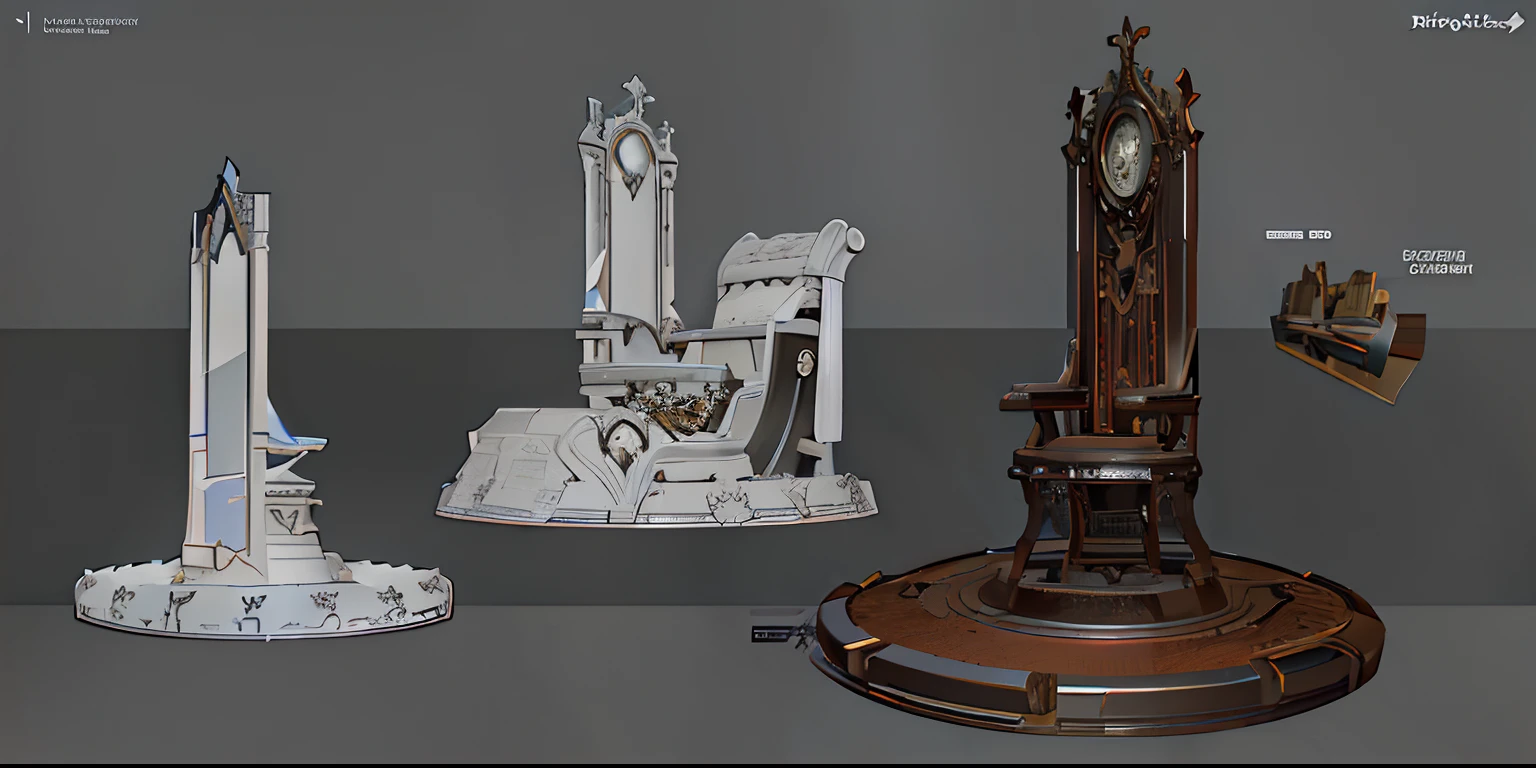 There are three different types of clocks on the table, object concept art, artstation concept, trending on polycount, artstation concept art, Gothic epic library concept, polycount contest winner, senior concept artist, as seen on artstation, by senior environment artist, Trend at Artstation, lying a throne in a fantasy land, 3d concept art