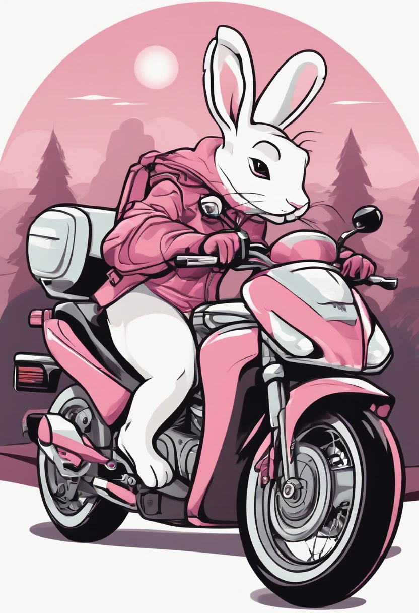 cartoon rabbit riding a motorcycle with a pink background, bunnypunk, electrixbunny, fabulous illustrations, illustration pokemon, inspired by Tom Whalen, in style of digital illustration, jen bartel, highly detailed vector art, anthropomorphic rabbit, 🚿🗝📝, detailed vectorart, biker, funny illustration, vector behance hd jesper ejsing