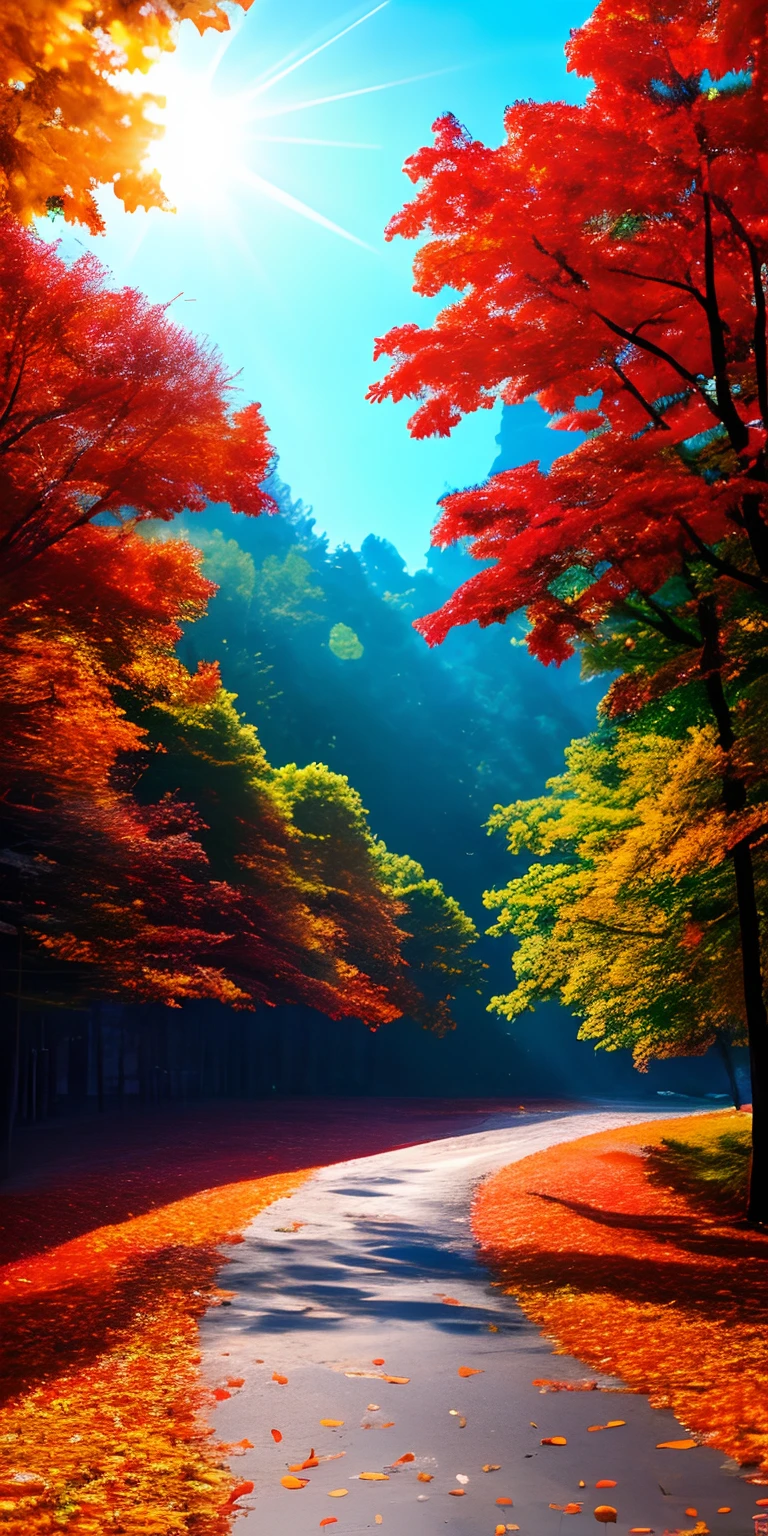 Digital illustration, Sunlight shines through the canopy，Produces a mottled effect. In the style of Yoshitaka Amano and Hayao Miyazaki, Masterpiece, Proportional, Detailed, trending on artstationh, Beautiful lighting, Realistic, Intricate, Award-Awarded, 4K, Highest quality,Autumn，golds，Golden-white，Day and night alternate between hot and cold，Cold and dewy，Weakened ，Weak light，The weather is getting cooler,Summer is cool,The rate of temperature reduction has accelerated significantly,autumnal equinox