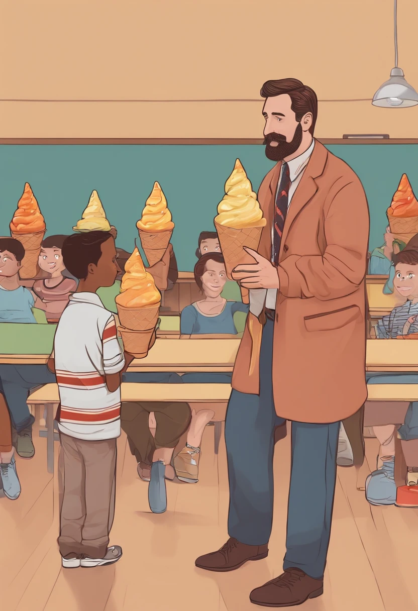 Male teacher turns around and is surprised when all his students have turned into ice cream cones