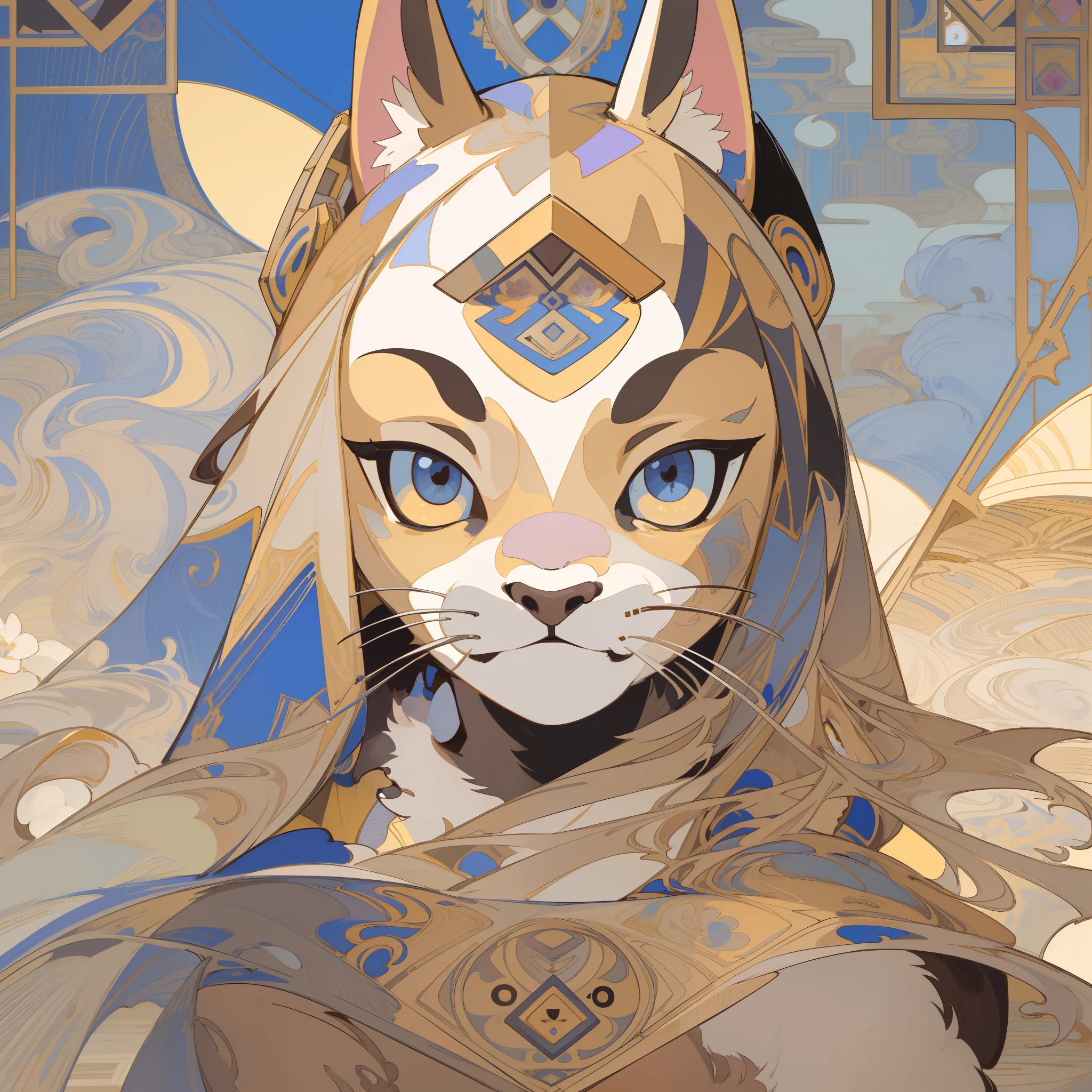 highres, top quality, best quality, paid reward available, High-quality illustrations by Johannes Vermeer, unparalleled masterpiece, perfect artwork, absurdres, perfect anatomy(highly detailed beautiful face and eyes) logo mark, stamp, Geometric pattern, vector-art, High-quality illustrations by Alfons Mucha, masterpiece(kemono, furry anthro)flower,