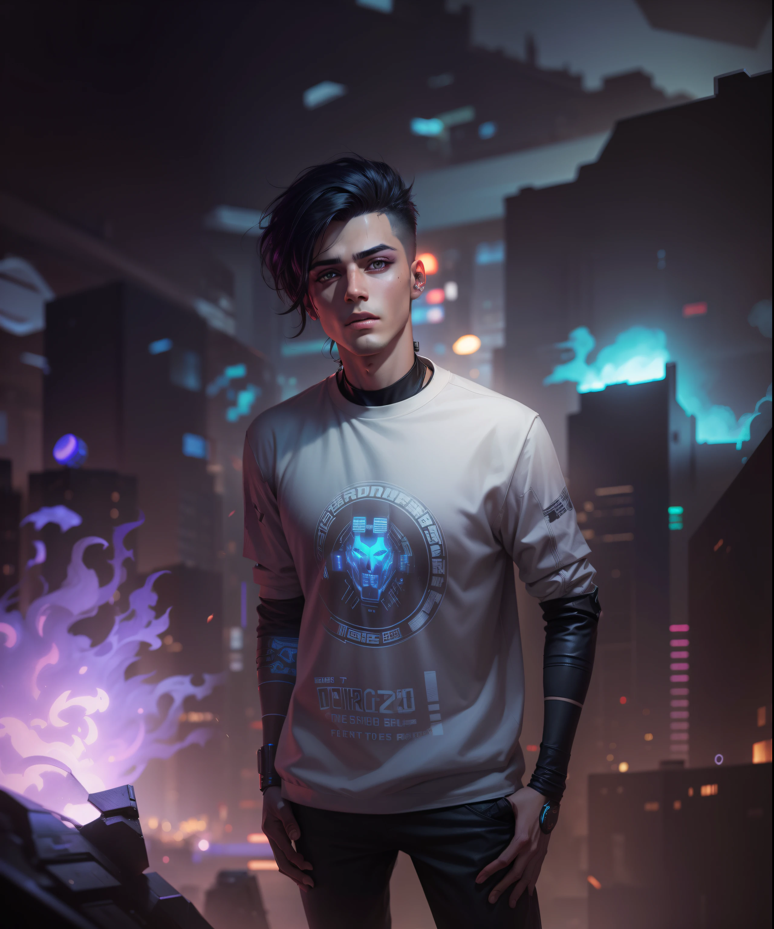 Change background cyberpunk handsome boy, realistic face , 8k , ultra realistic