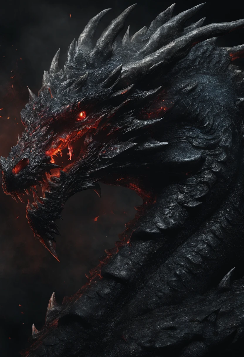 Dark Dragon,Chinese long dragon,Jet black scales,Have awe,In pitch black night,CG 8K,blood red eyes