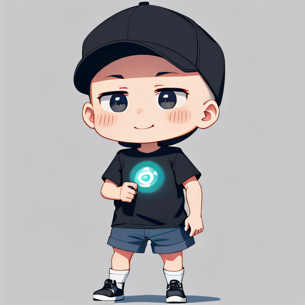 Harvest、Wearing a cap、shoun、stubbles,pinging、Very short、1 persons,bald-headed, 独奏, (Bald little fat man:1), tchibi, Black eyes, comic strip, Man、white backgrounid, white backgrounid, a sticker, Thick black silhouette,、bald-headed、、full body Esbian、Blue shorts、short detailed hair、Cool、Mini、Blue shorts、black t-shirts、There is a cat on the head、Chibi Chara.playing game、bald-headed、Libido boy、with light glowing、gamer、A smile、Take a picture with your phone、short