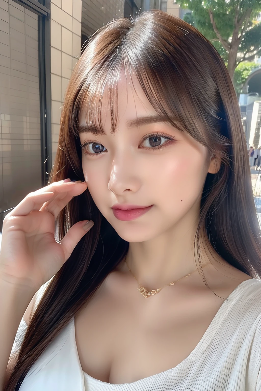 ((top-quality,8K,ultradetailed eyes,Ultra-detailed nose,)),A detailed eye、Erotic,Colossal tits,a very cute,,Emphasis on the chest,With a cheek cane,Detailed hand,Detailed finger,mare、real looking skin、realisticeyes、date、Date style、Date Clothes、Male Dating、Full body like