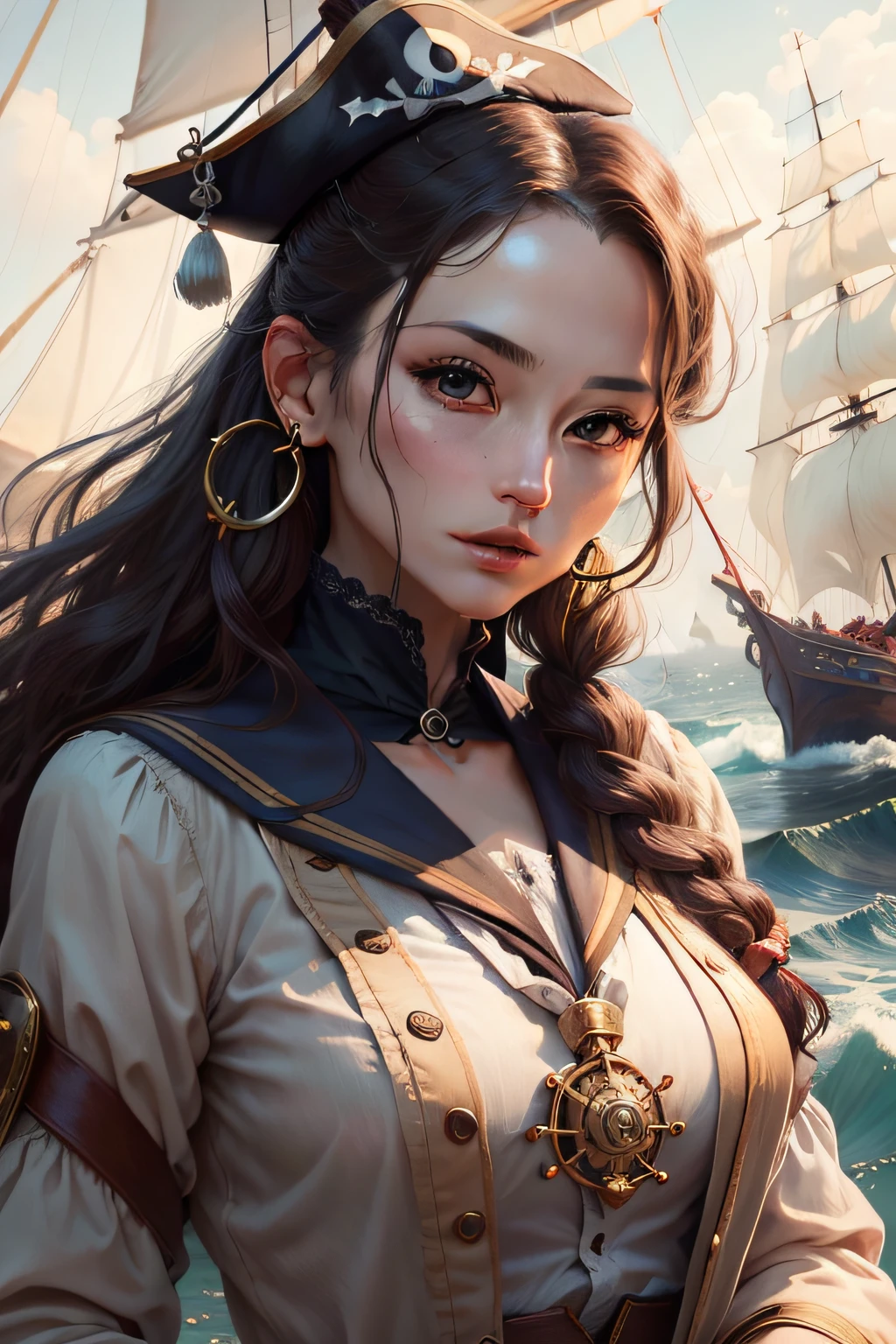 "A cute female pirate with an 1800s aesthetic"