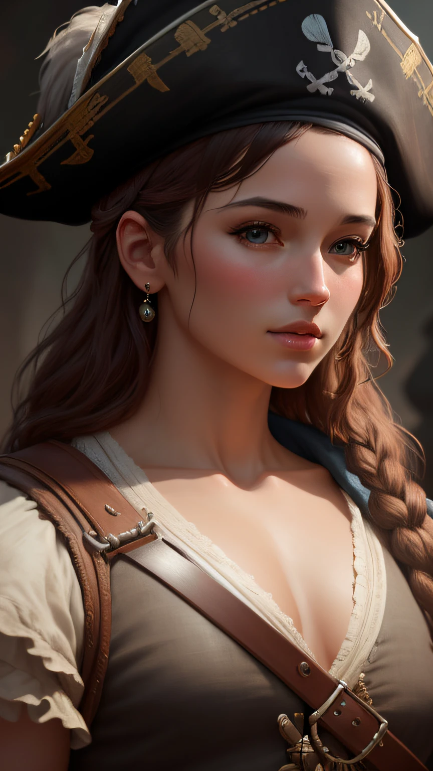 a pirate, , a picture,Soft lighting, Soft Detail, octane, Art Station Trend, ultra high detail, A hyper-realistic, Cinematic,16 K, masterpiece, top-quality, hightquality, hight resolution、(((Body Portrait)))、