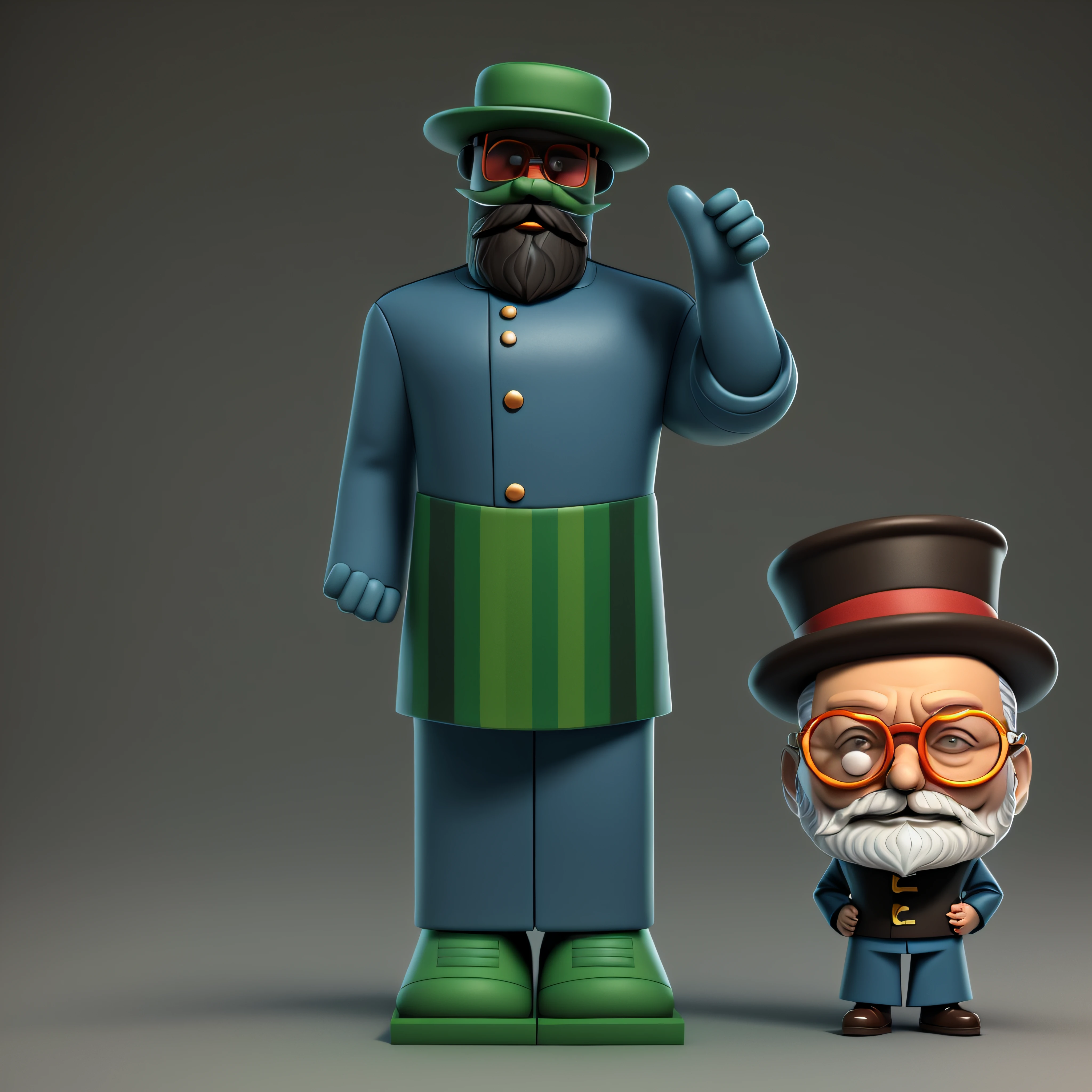 Close-up of toy man in hat and glasses, toon render keyshot, 3 d render official art, rasputin as grubhub character, 3d character, 3 d character, stylized as a 3d render, kenny wong x pop mart, 3 d character render, clay render, Herren. nimbus character design, cute 3 d render